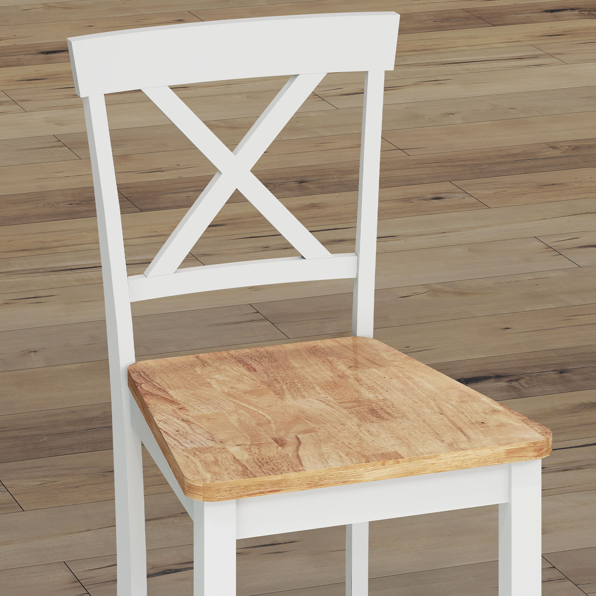 2er-Set Barstühle mit Rückenlehne und Fußstütze, Kautschukholz, für Küche, Esszimmer, Bar, Eiche+Weiß