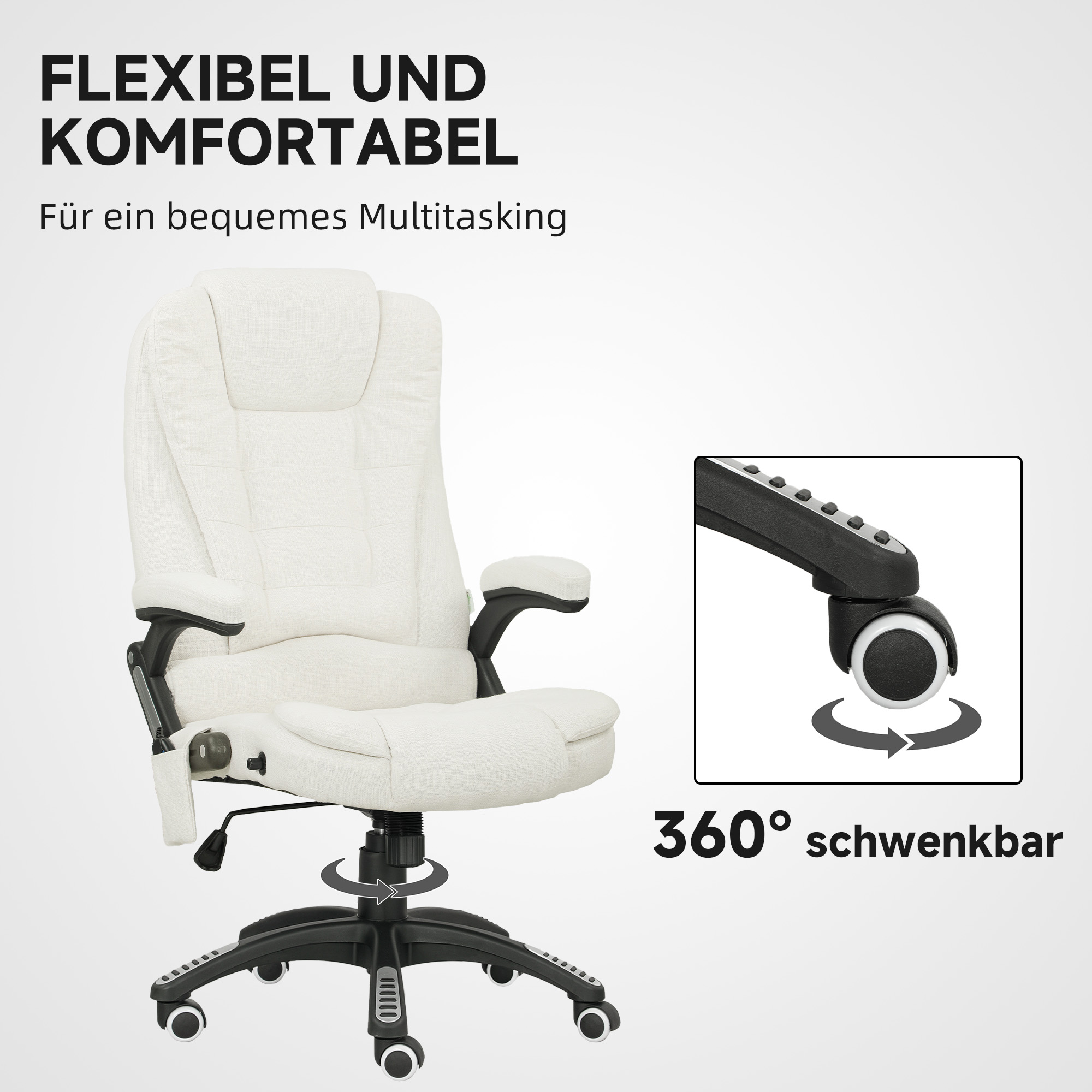 ergonomischer Schreibtischstuhl mit Massagefunktion, 68 x 72 x 110–120 cm, Cremeweiß