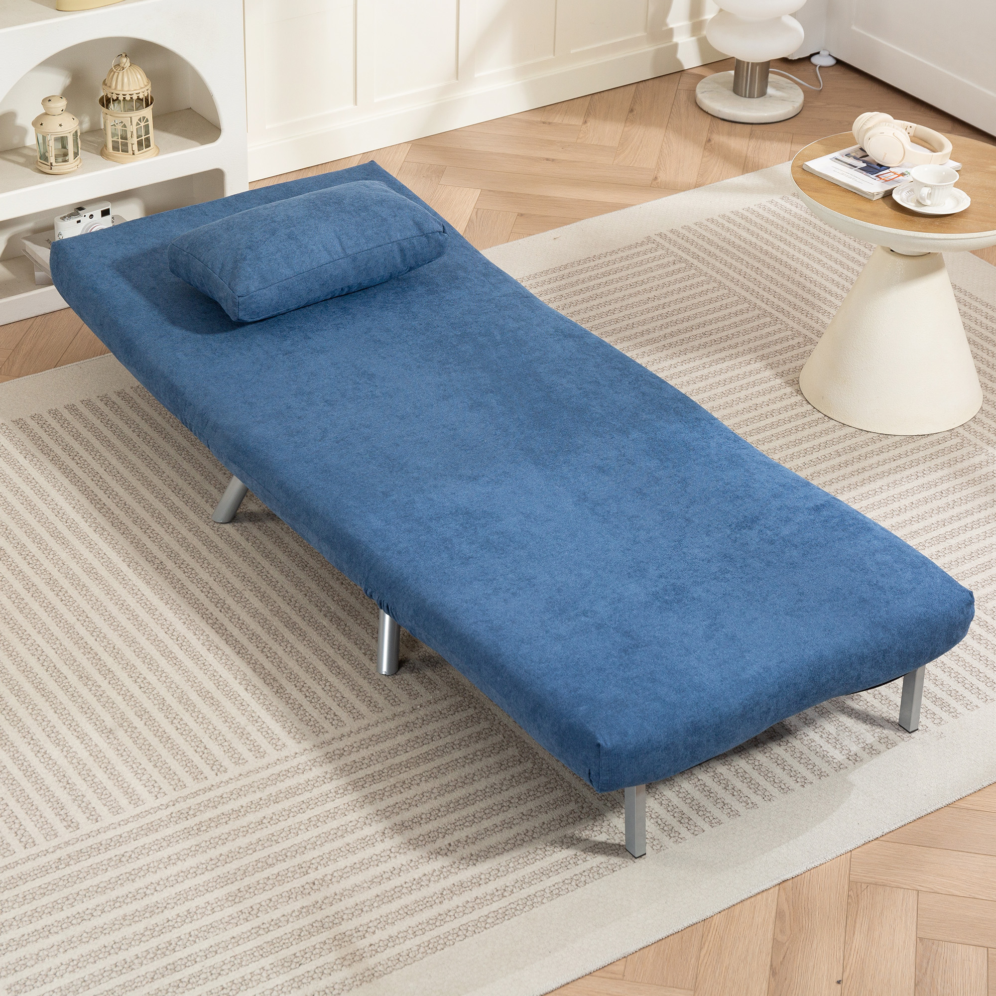 Polstersessel mit Bettfunktion, 3-in-1 Design, Schlafsessel, Gästebett, Stoffbezug, mit Kissen, Blau