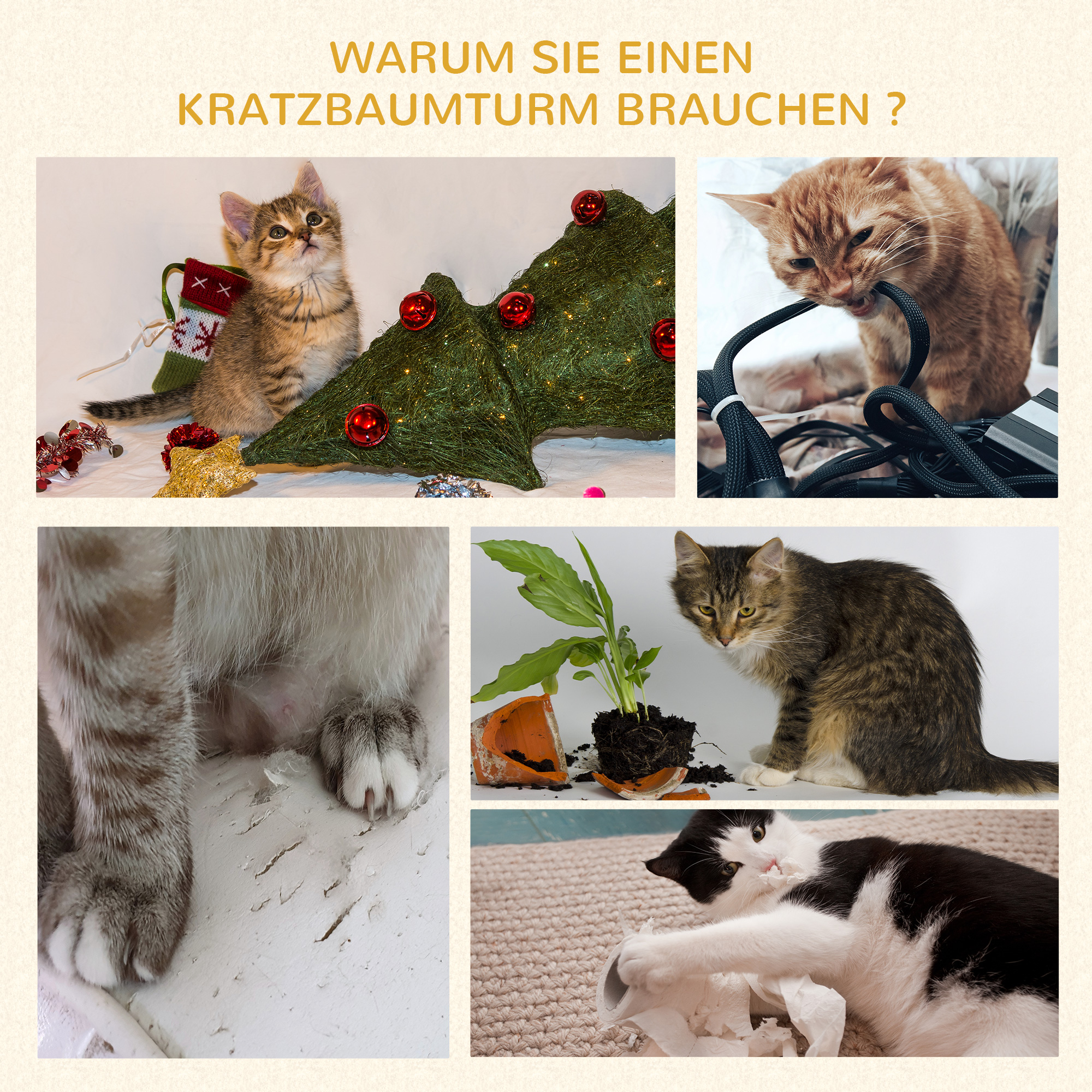 Kratzbaum Katzenturm 91 cm mit Sisalstämme, Plattform, Kissen mehrstöckiger Katzenkratzbaum, Kletterbaum, für mittelgroße Katzen, Grau