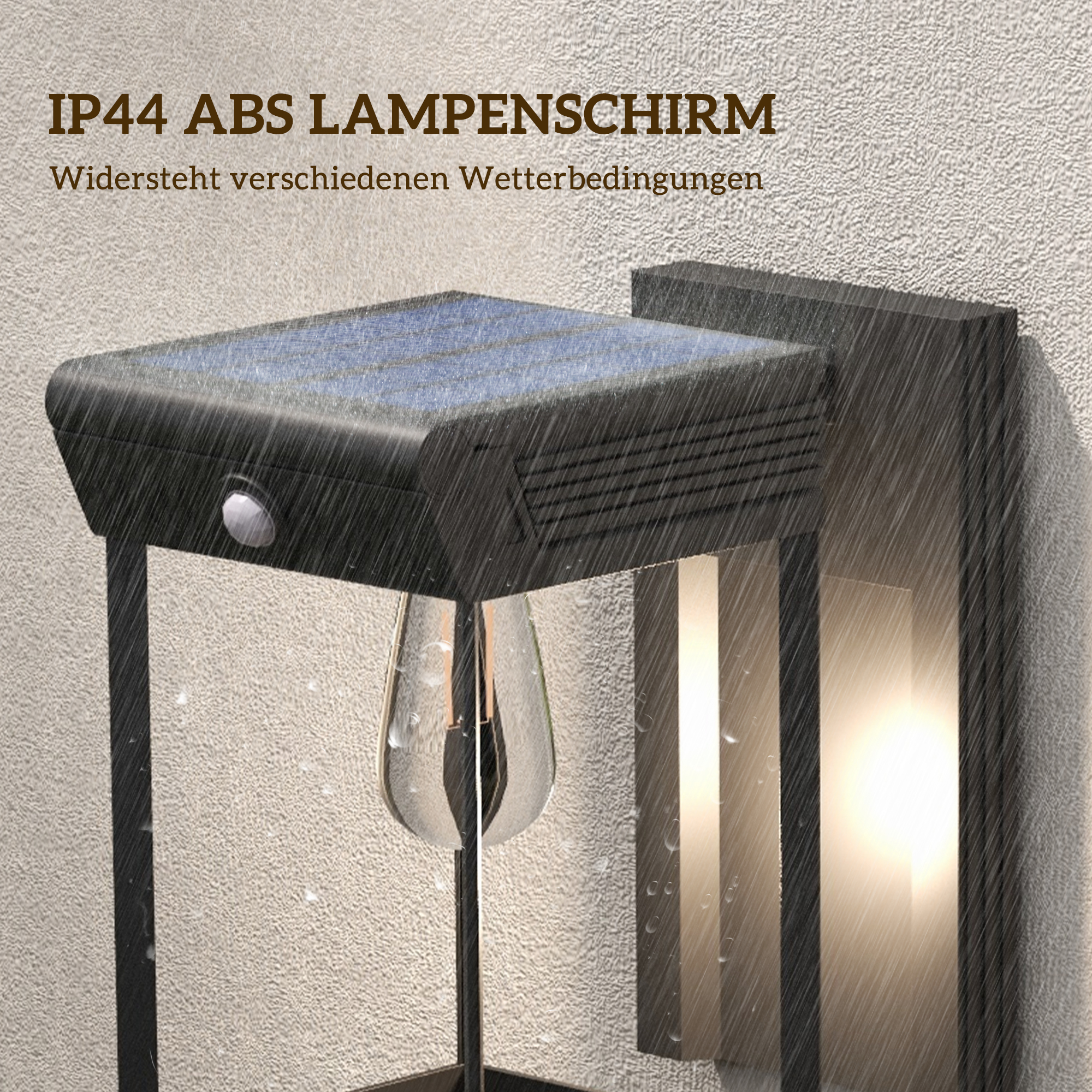 Garten-Solarlicht Außenleuchte Solarlampe, wetterbeständig, Bewegungssensor, 14 cm x 24 cm x 24 cm, Schwarz