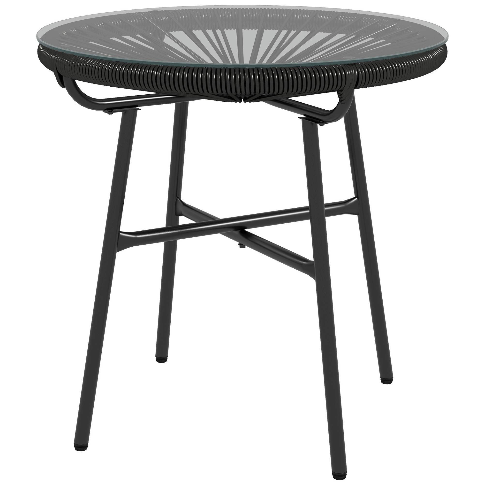 Gartentisch Boho-Stil Outdoor Beistelltisch, PE-Rattan, gehärtetes Glas, wetterbeständig, 50 cm x 50 cm x 50 cm, Schwarz