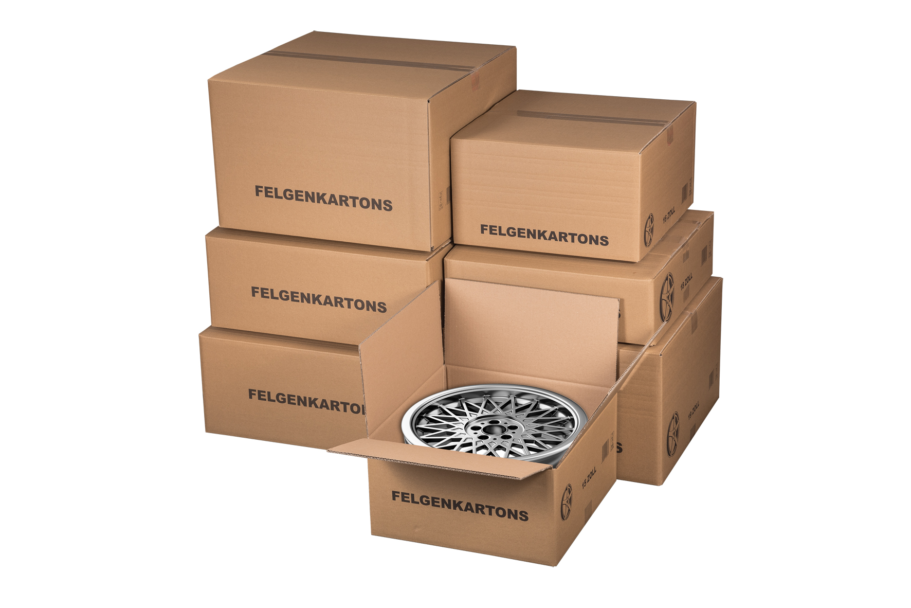 Felgenversandkarton, 525x525x310mm, braun, 2-wellig, VPE4