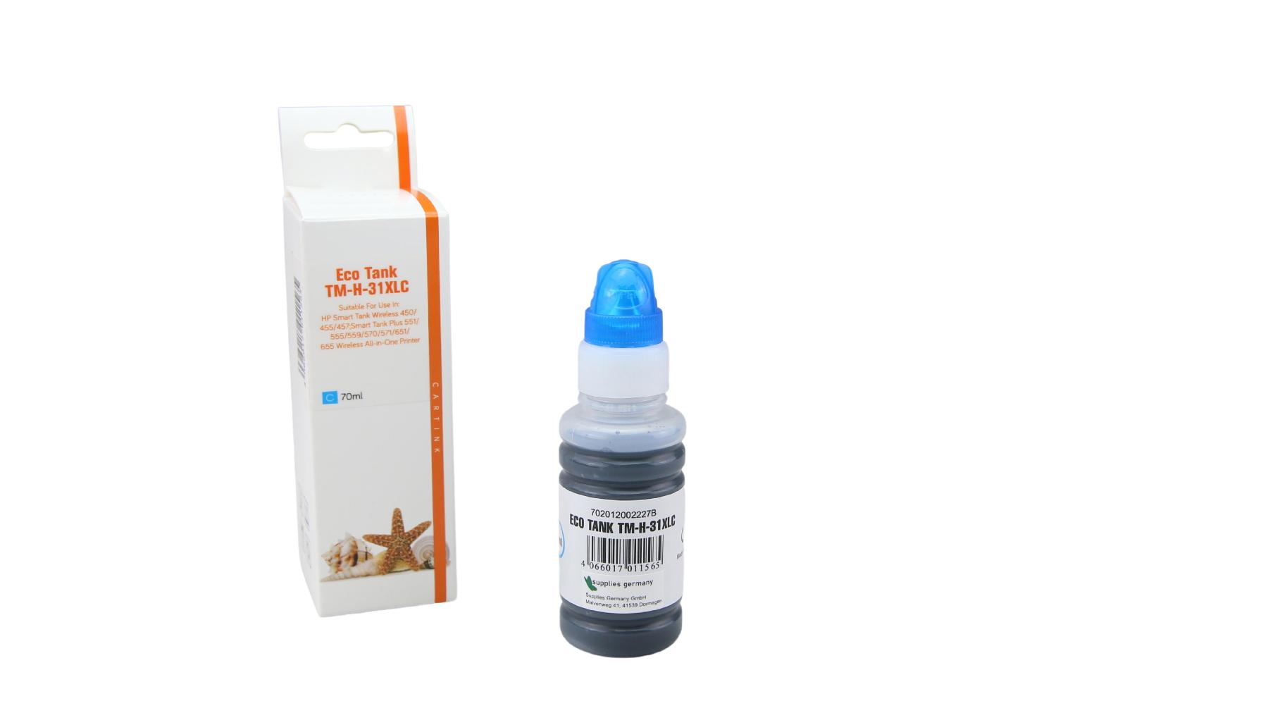 31C Eco Tank Nachfüllflasche Cyan für HP / 1VU26A / 70ml