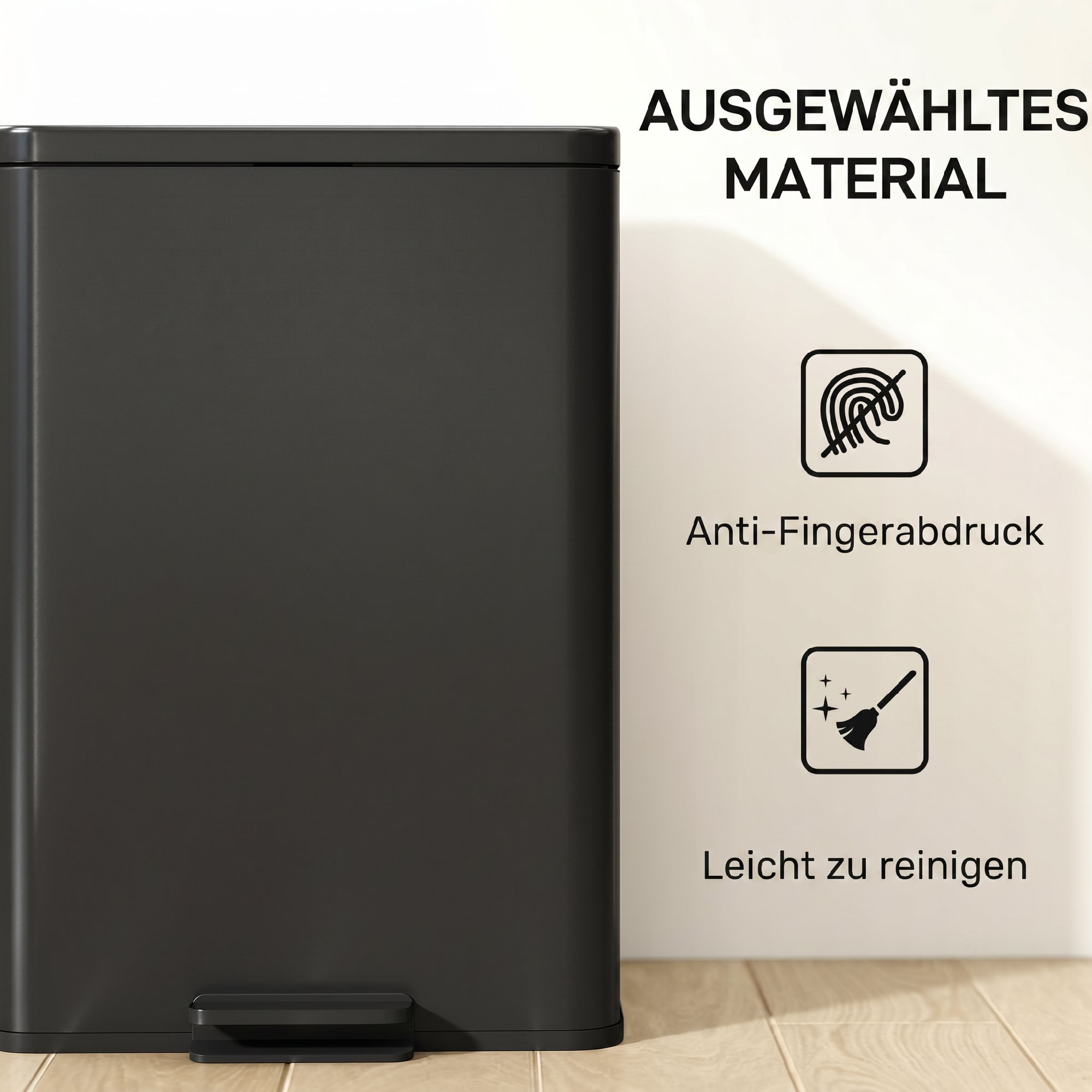Mülleimer 20 L Treteimer mit Softclose-Deckel, Pedal, abnehmbar Inneneimer Mattschwarz, 34,2 x 30,6 x 44,2 cm