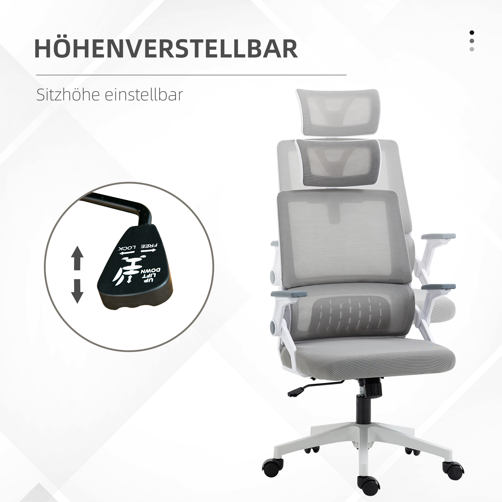 Bürostuhl Schreibtischstuhl Office-Stuhl, höhenverstellbar, 1 Kopfstütze, 58 x 61 x 119 cm. Schwarz