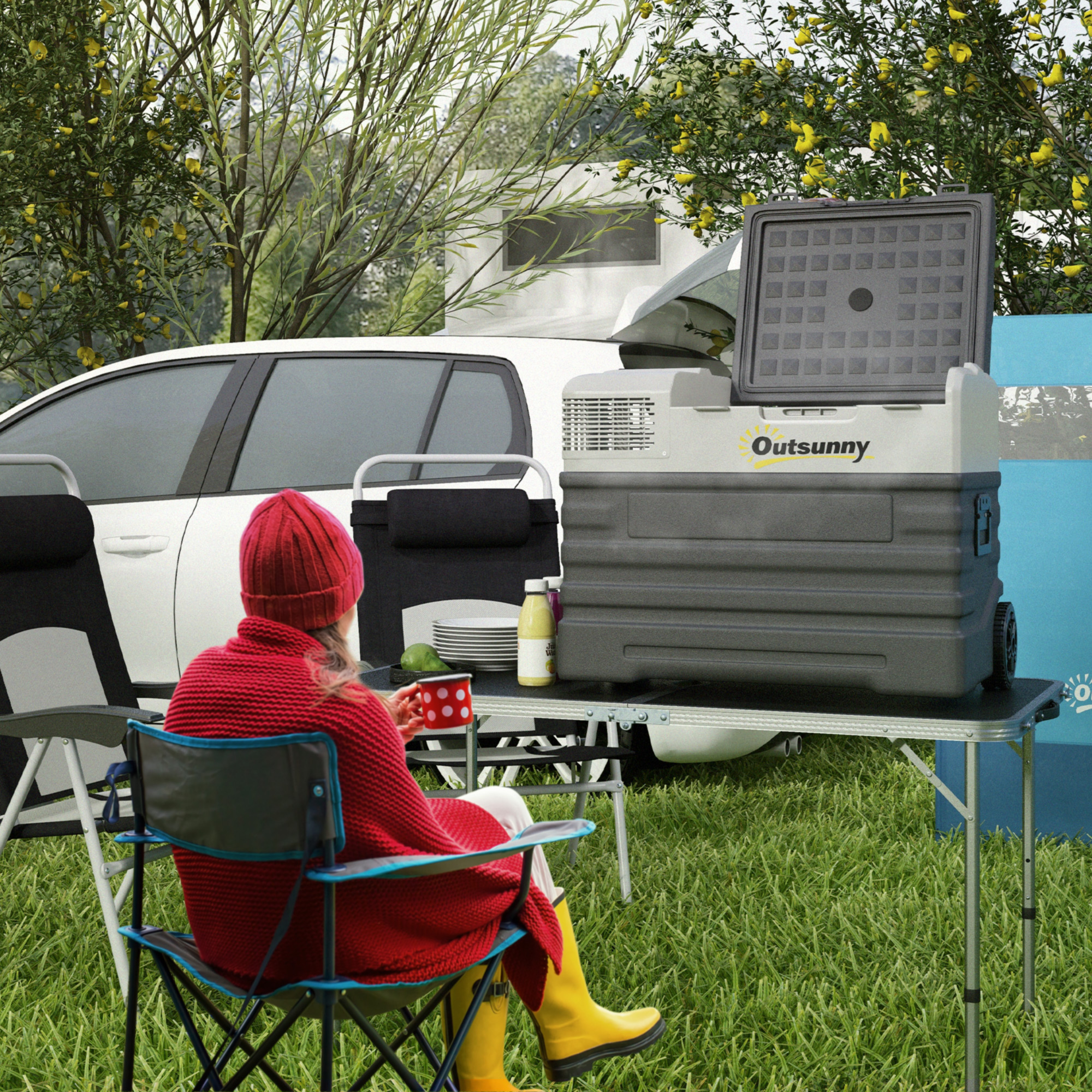 Autokühlschrank, Kühlbox, mobil, 56L -20? bis 20?, 69x43x54cm, Schwarz/Grau