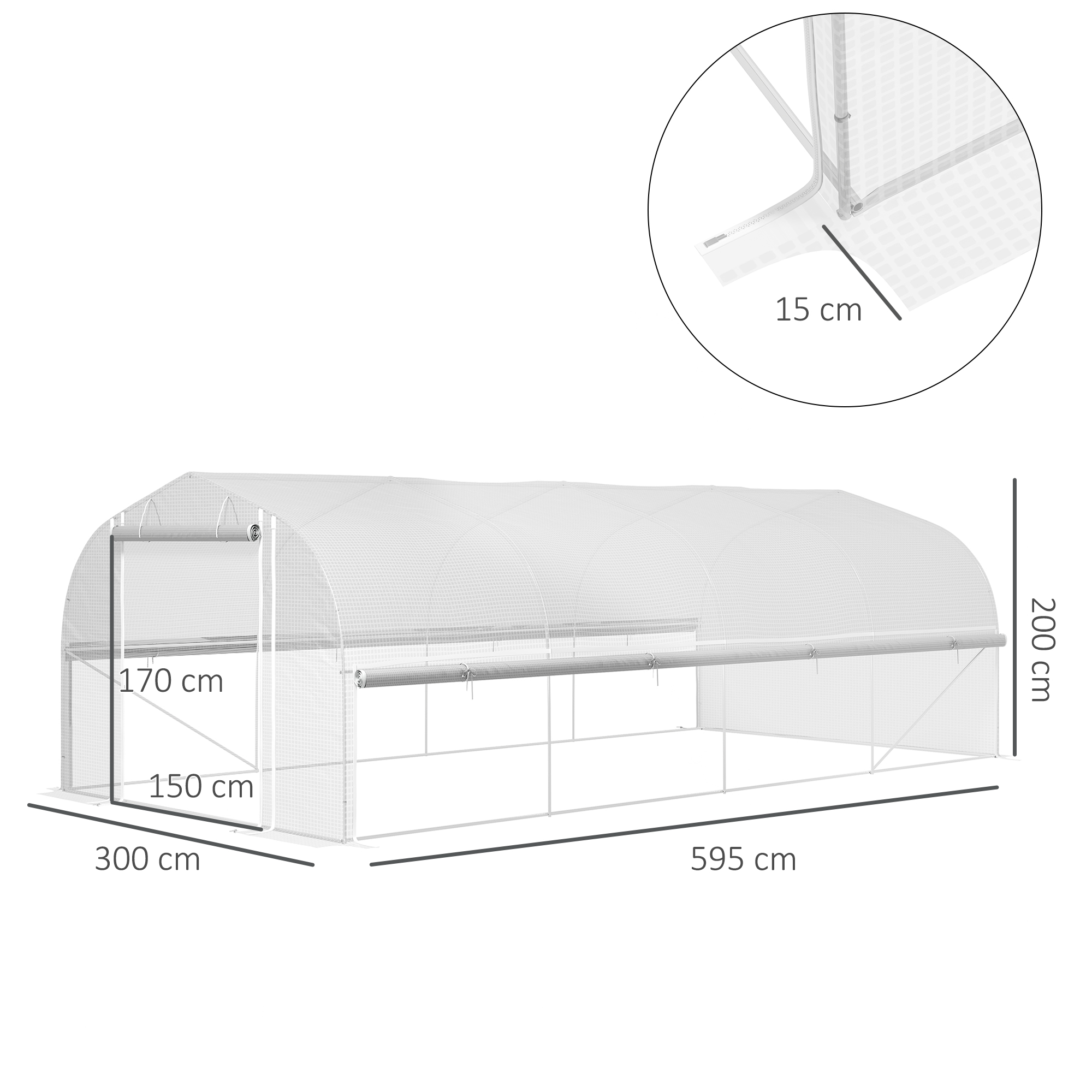 6x3x2 m Gewächshaus, begehbar, 8 Fenster, Tür, Fliegennetze, Metallgestell, Weiß