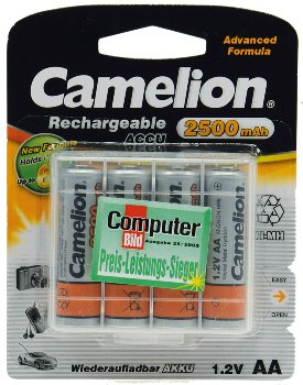 Mignon-Akkus CAMELION Ni-MH, 2500mA / Typ AA, 1,2V, 4er-Pack