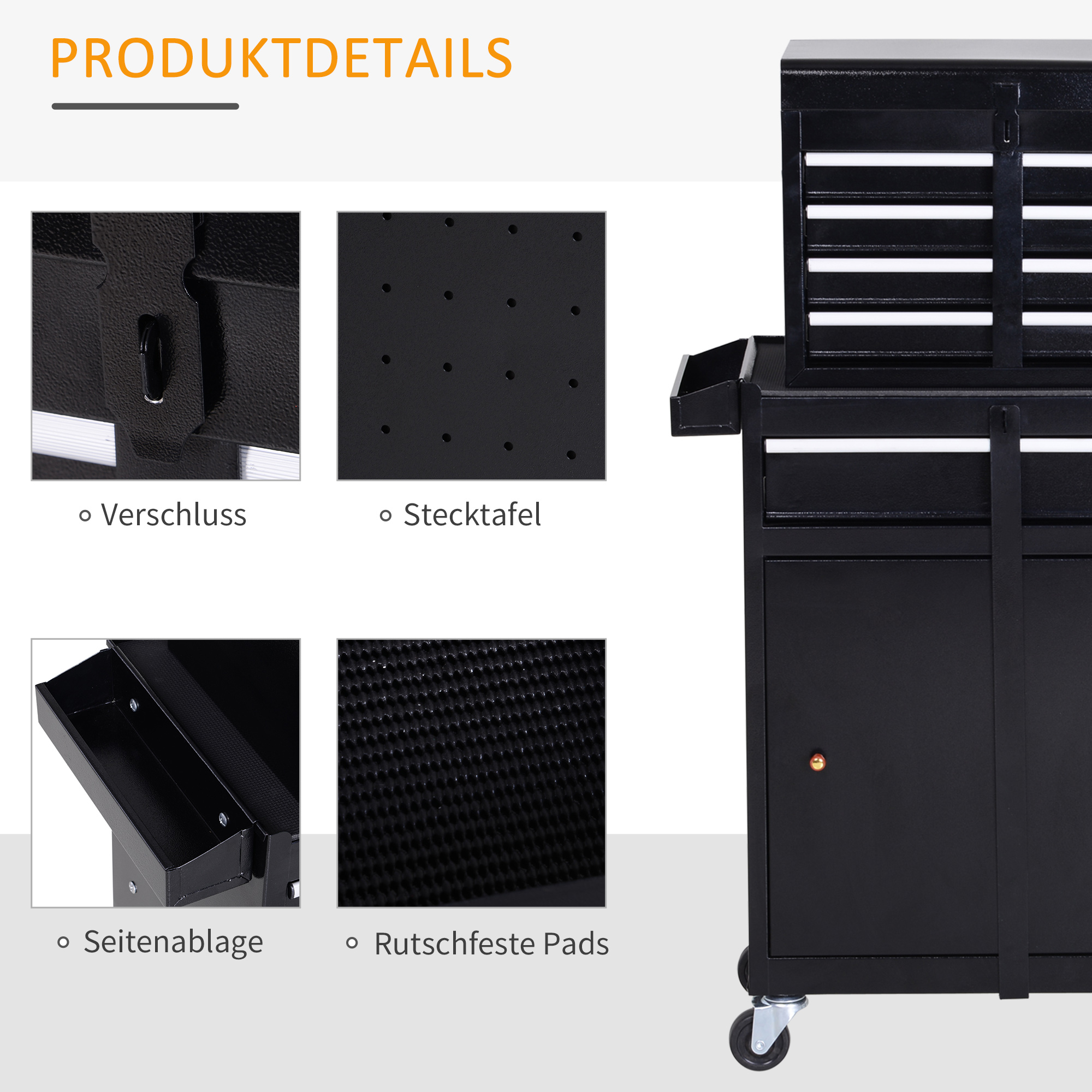 Werkstattwagen Werkzeugschrank Werkzeugkasten mit 5 Schubladen 360°-Rollen Metall 60 x 28 x 104,5 cm