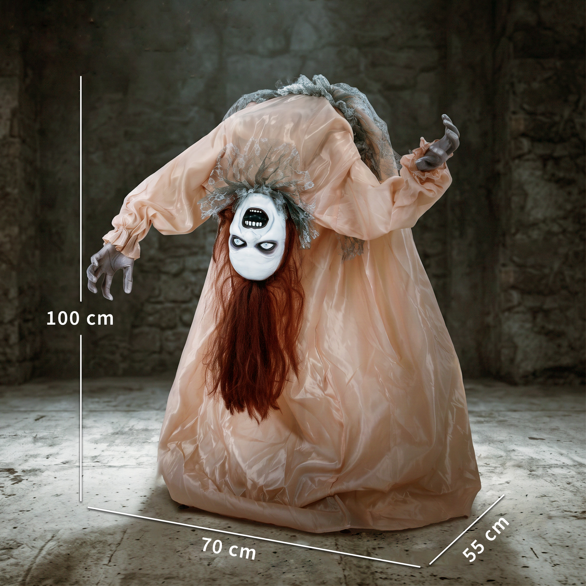 animierter Halloween-Geist mit gruseligen Schreien, leuchtenden Augen, per Geräusch/Berührung aktiviert