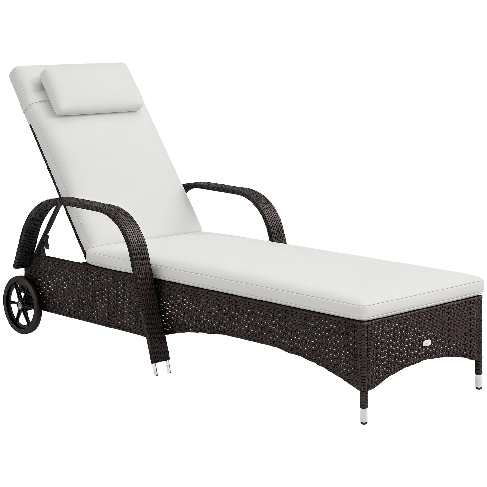 Sonnenliege Polyrattan Gartenliege mit 5-Fach verstellbarer Rücklehne, Polsterauflage, Rollen, Kissen, 160 kg belastbar Relaxliege Liegestuhl für Garten, 200x73x30-103cm, Kaffeebraun
