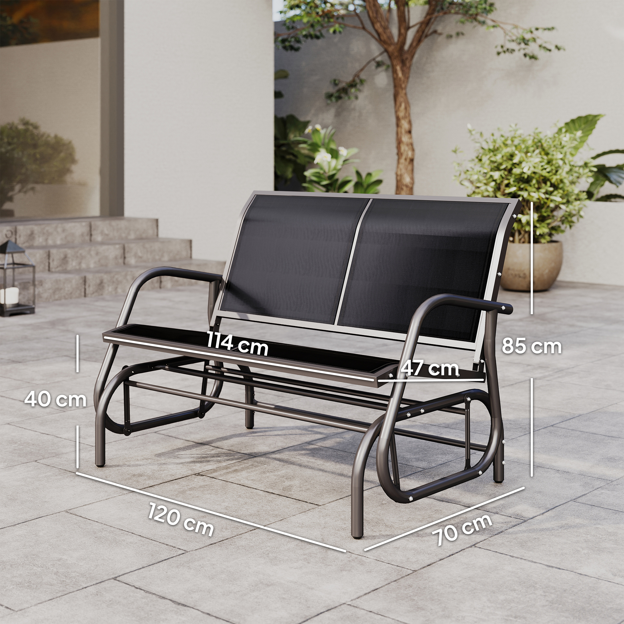 Schaukelstuhl Gartenbank mit Schaukelmechanismus bis 200 kg belastbar 120 x 70 x 85 cm Schwarz