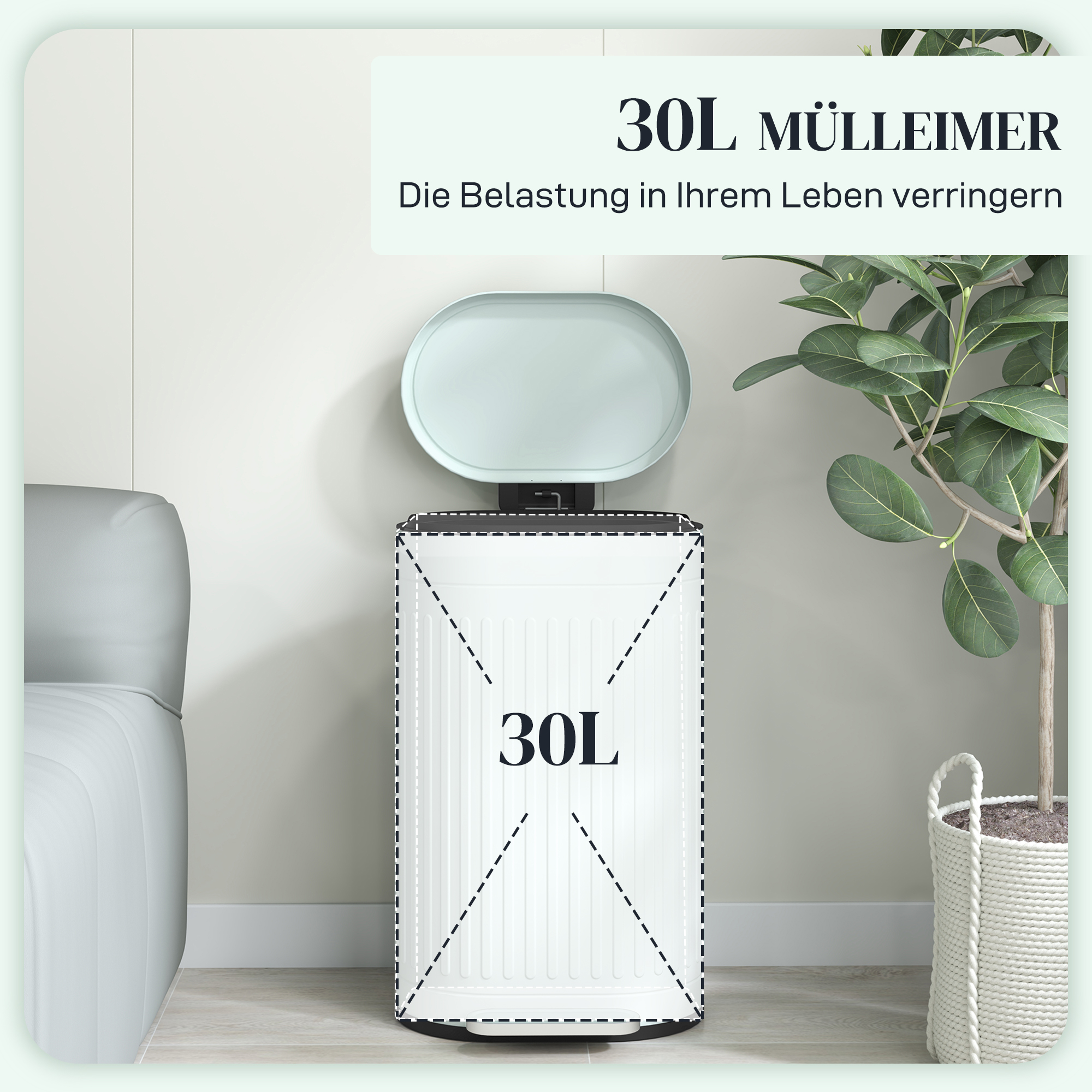 Mülleimer 30L Treteimer mit Deckel Fußpedal herausnehmbarem Inneneimer Soft-Close-Funktion 36,5 x 31,2 x 60,8 cm, Grün