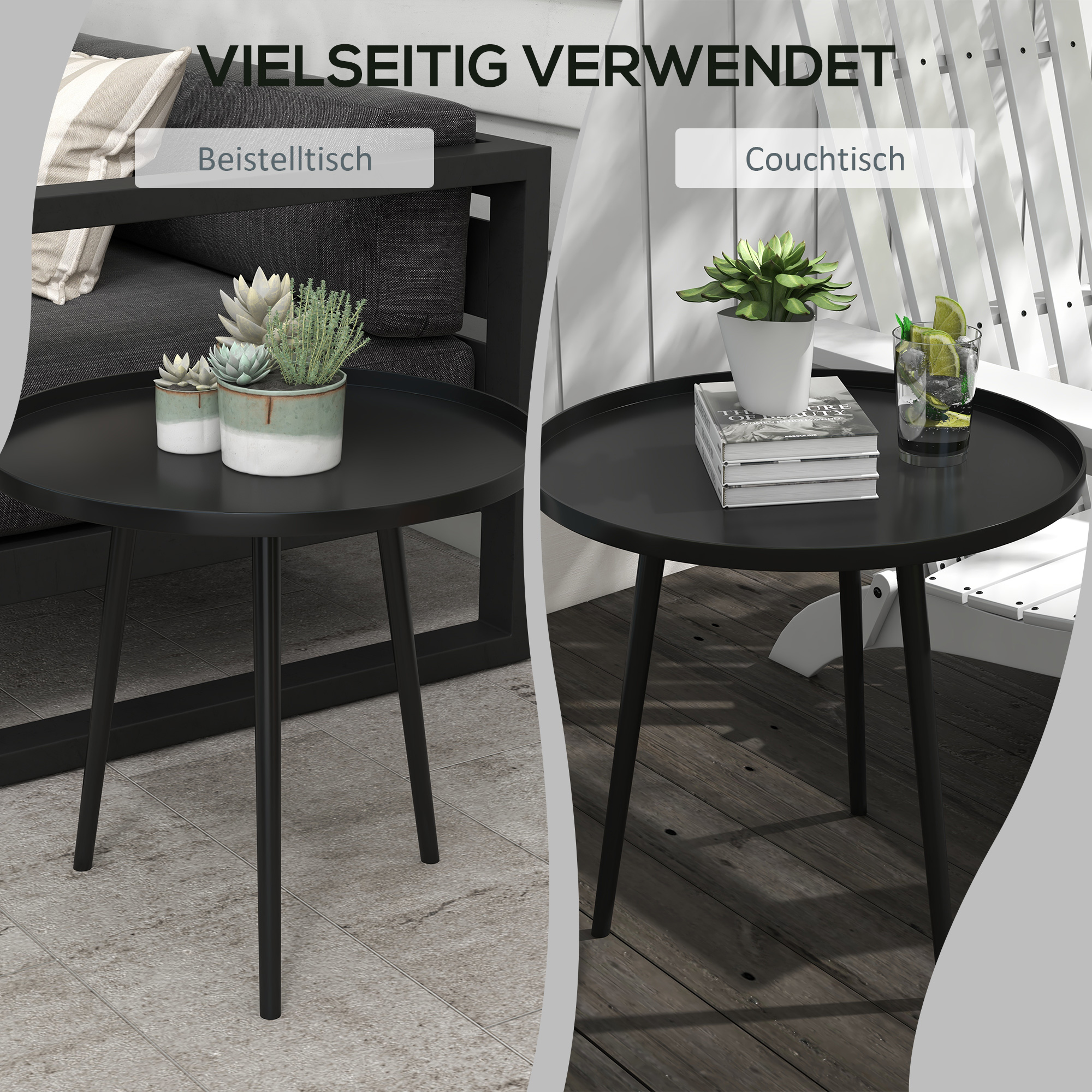 Outdoor Beistelltisch, Gartentisch, runder Terrassentisch, Stahl, ?40 x 50Hcm, Schwarz