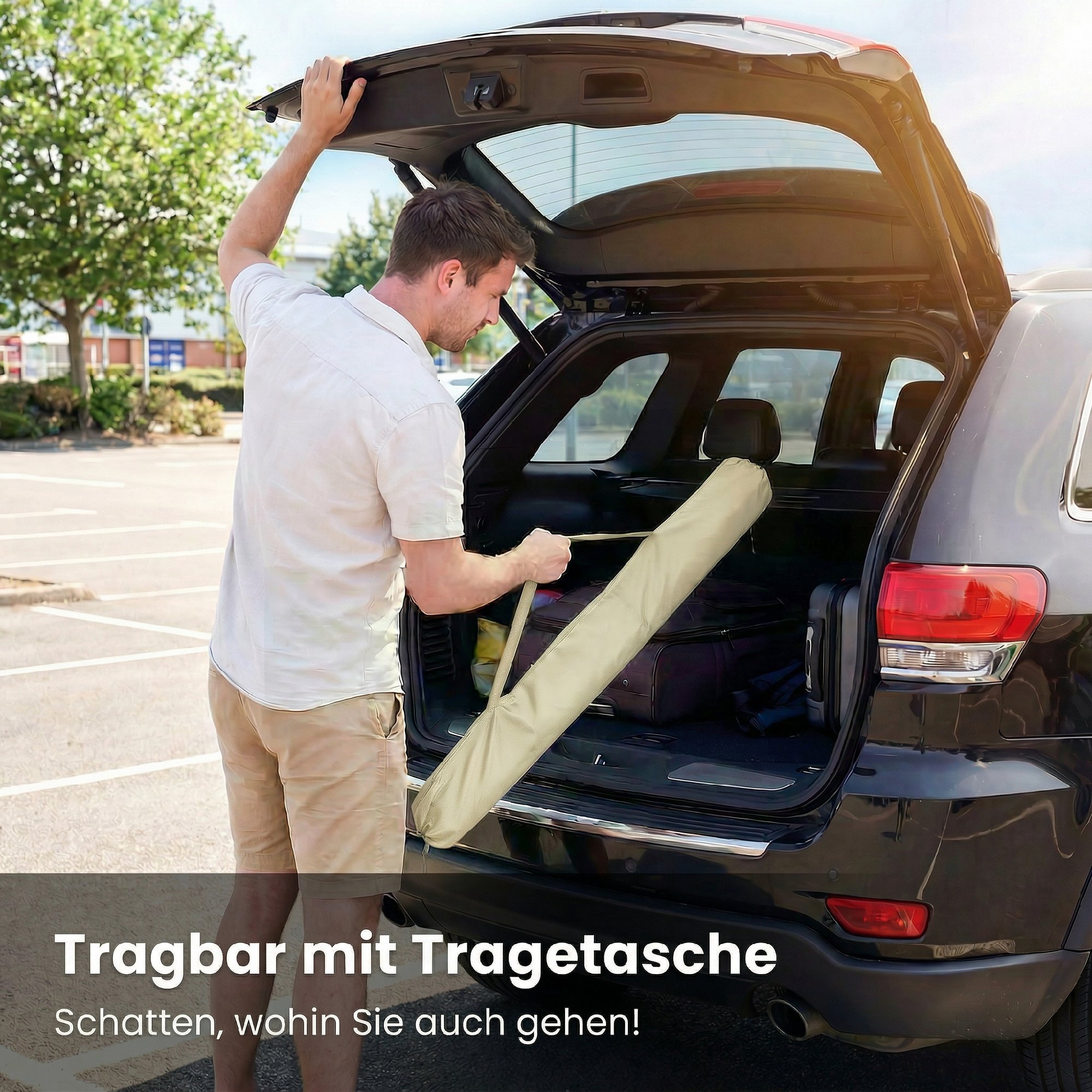 Sonnenschirm Strand Ø150 cm wasserabweisend faltbar Strandschirm mit Sandanker verstellbarer Neigung Tragetasche Beige