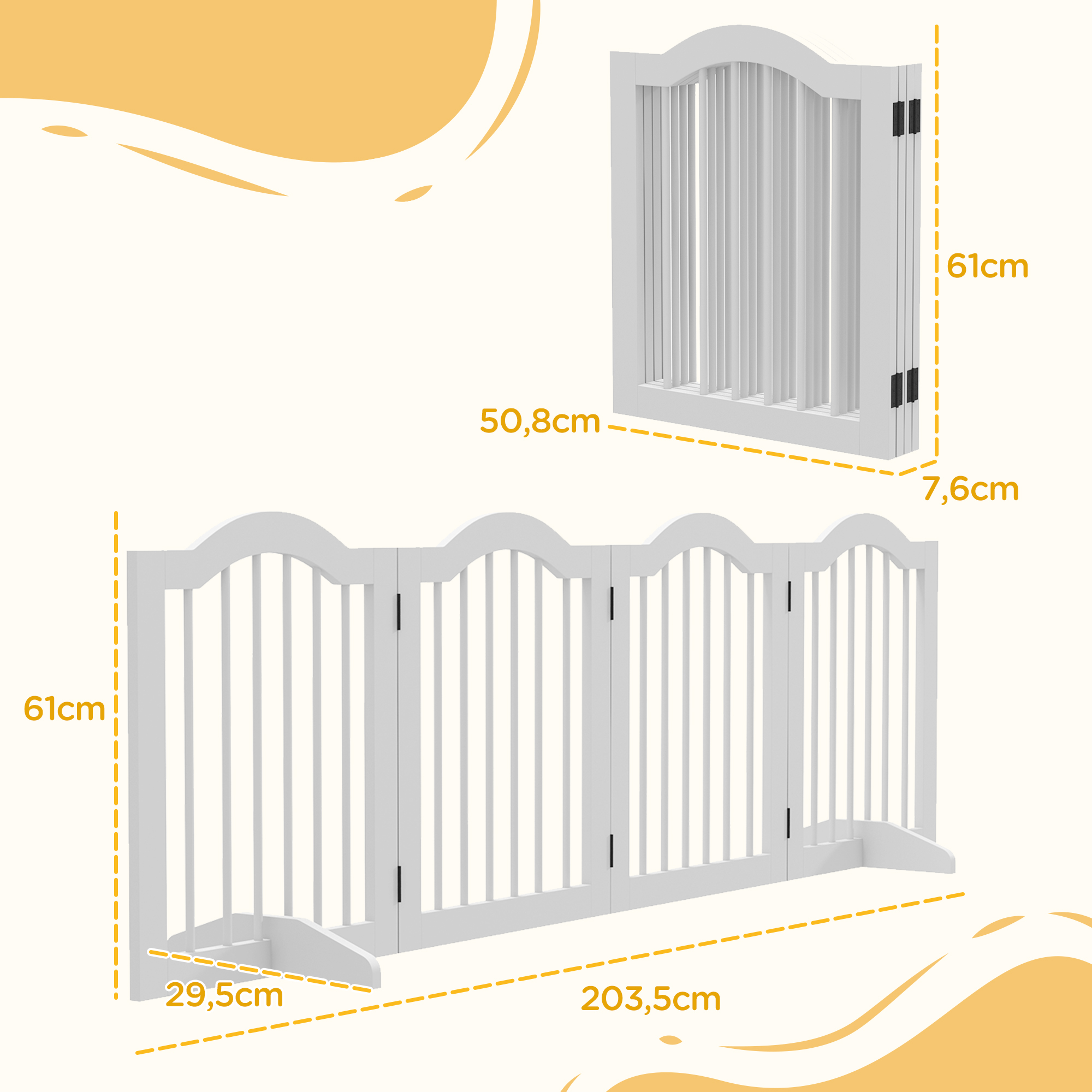 Faltbares Hunde-Absperrgitter, 4 Paneele, für Treppen, Flure, Türen, MDF/Massivholz, Weiß