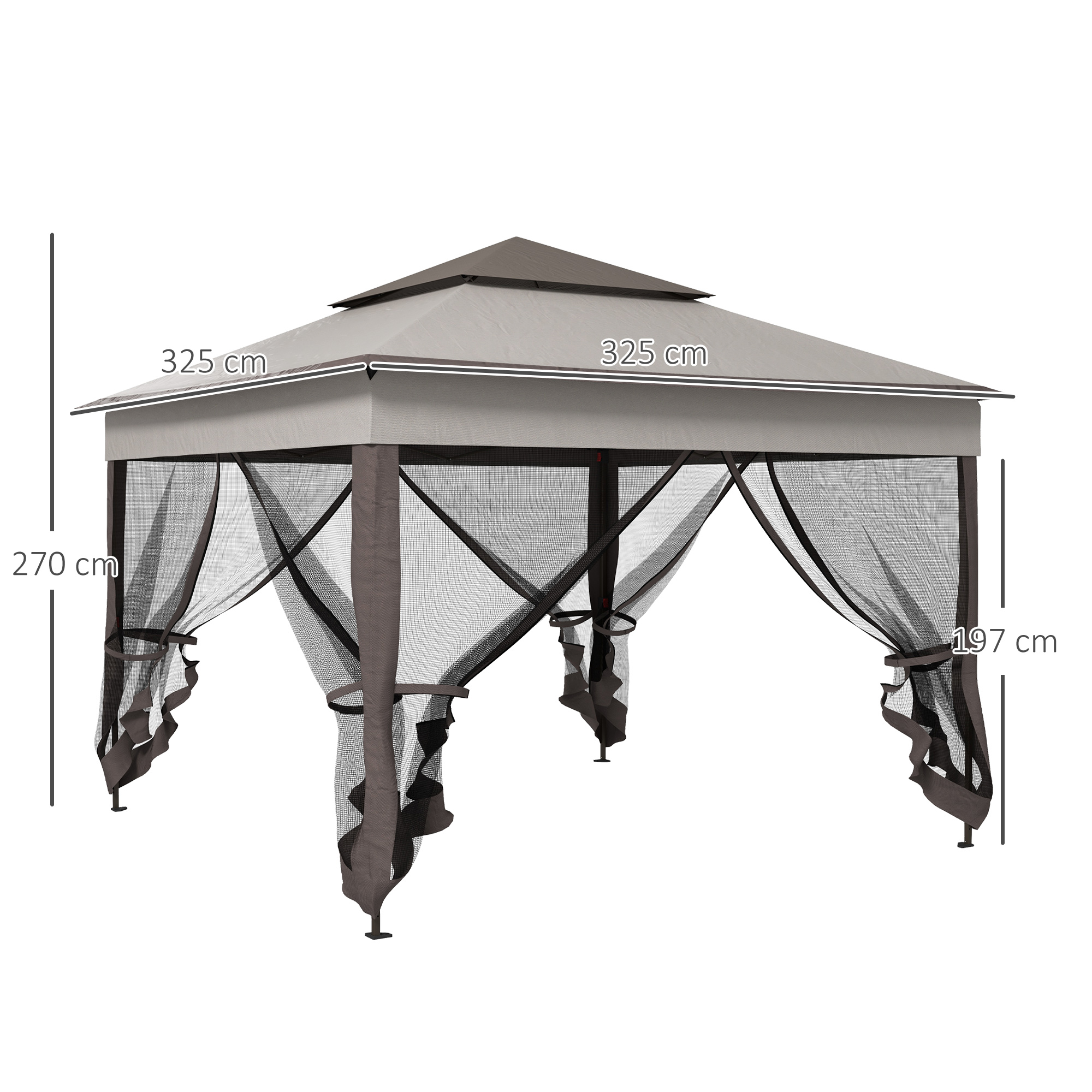Faltpavillon mit Seitenwänden Grau 3,25 x 3,25 x 2,7 m