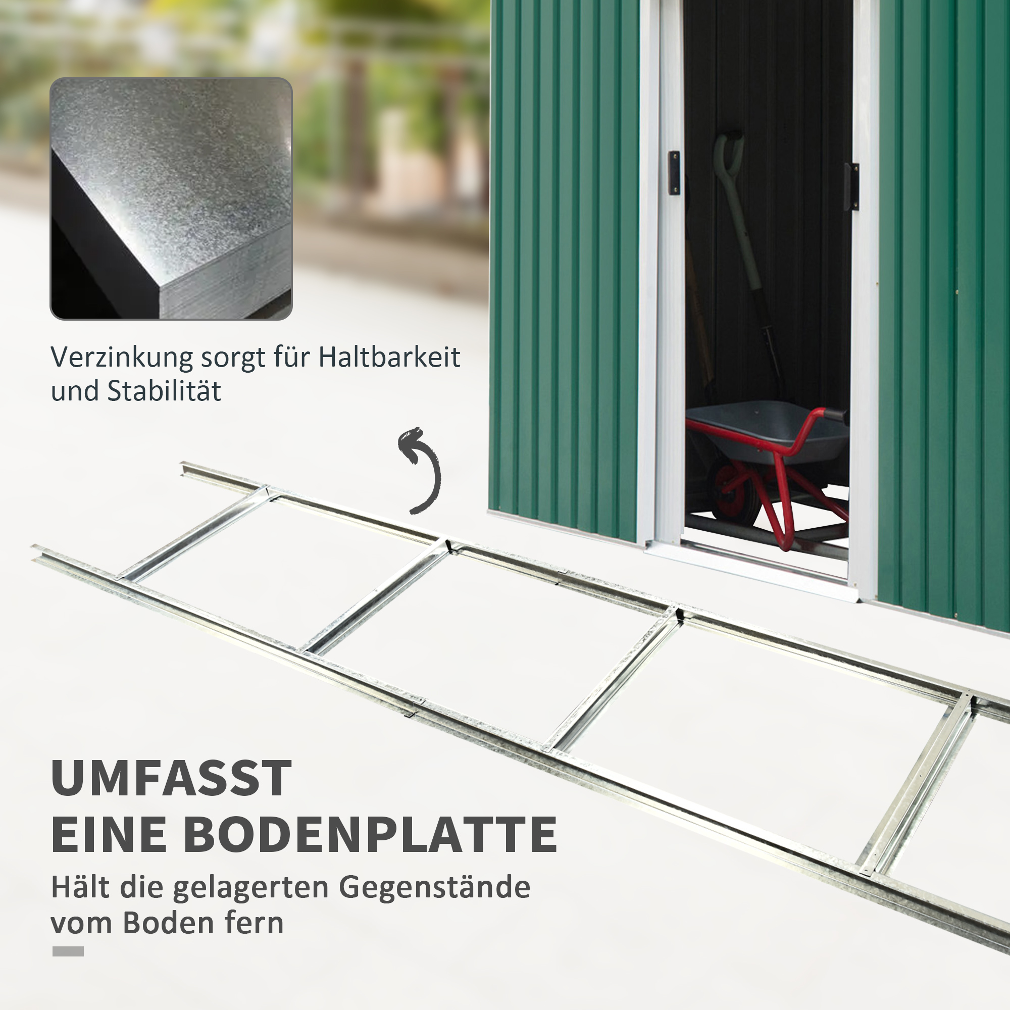 Metall Gerätehaus 6,3m³ 280x130x172cm Geräteschuppen mit Pultdach Schiebetür wetterfest Gartenhaus Outdoor Garten Schuppen Schrank für Hinterhof Außenbereich Anthrazit, Dunkelgrün