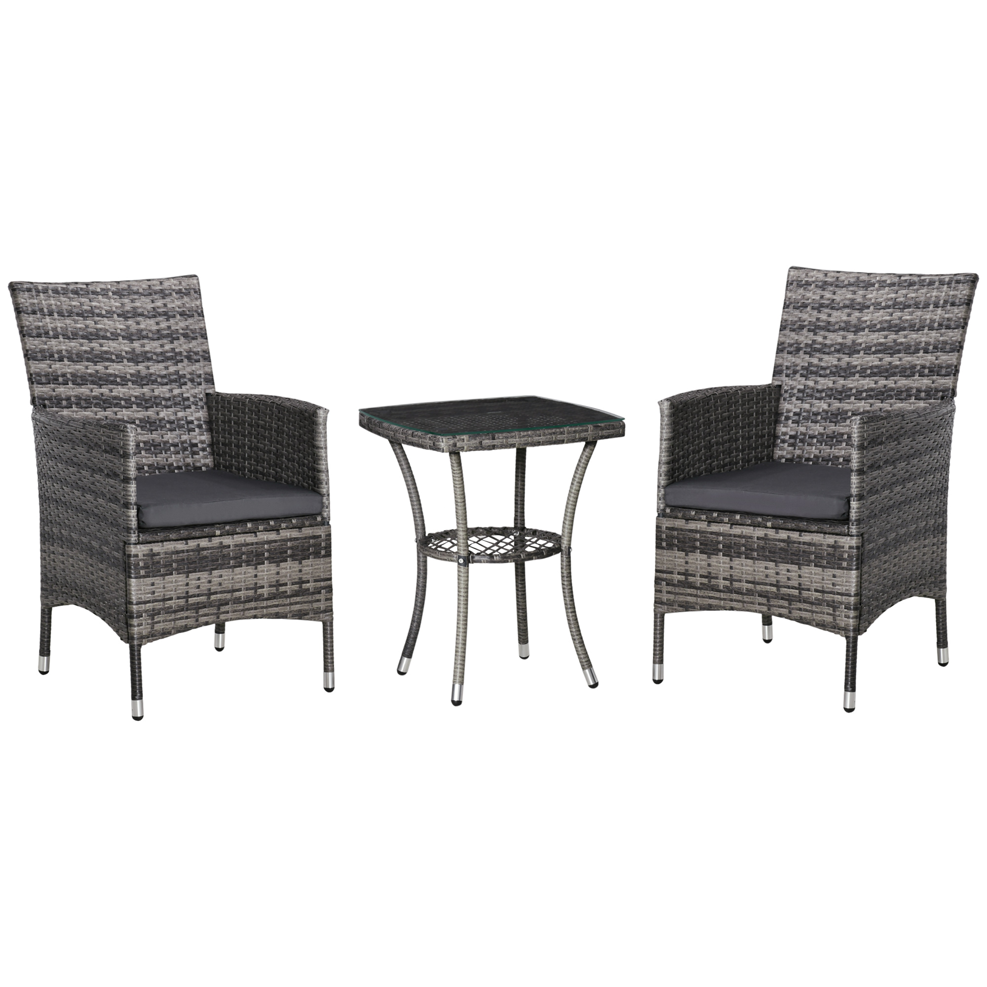 Balkonmöbel Set für 2 Personen Sitzgruppe Rattan Gartenset Polyrattan Dunkelgrau