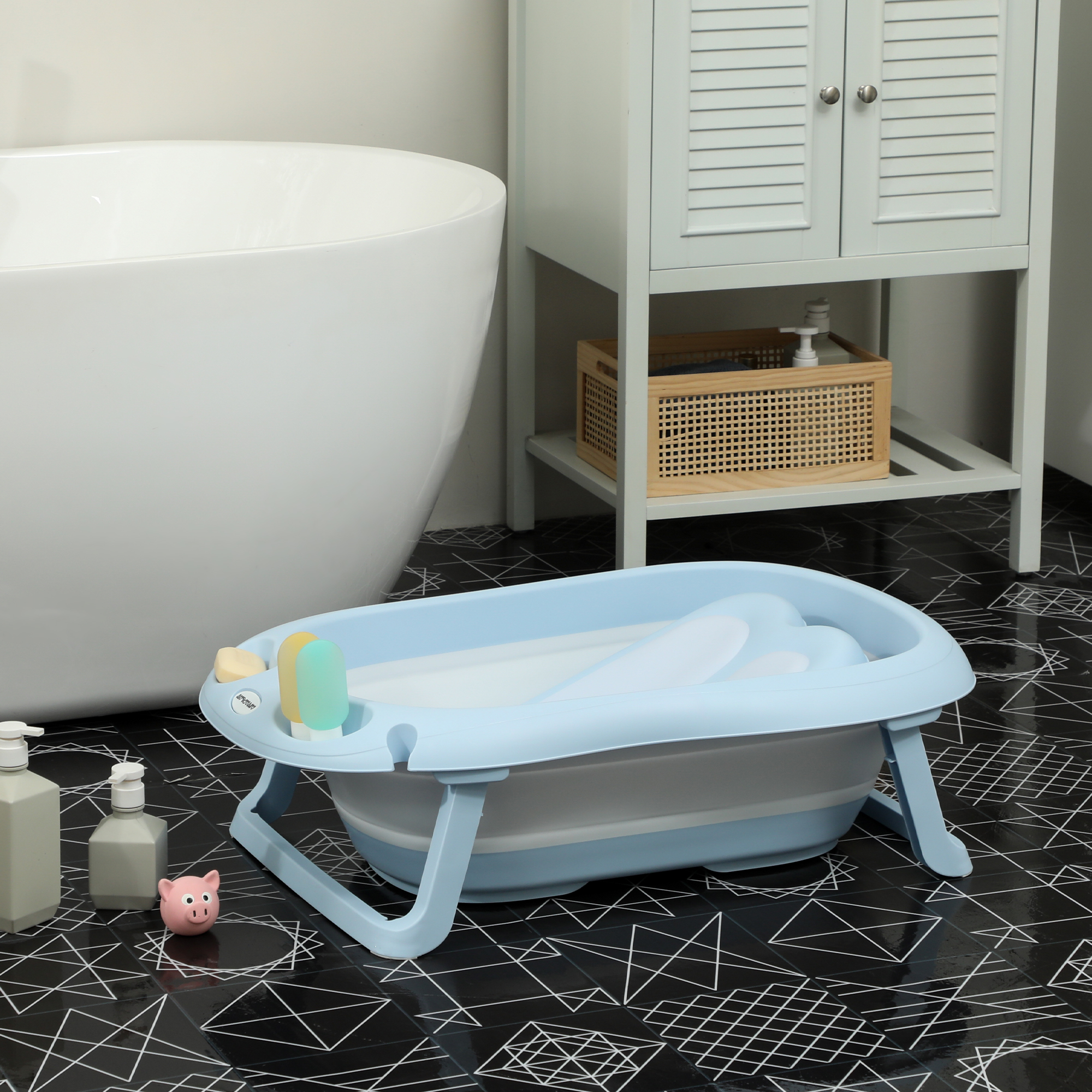 Babybadewanne, faltbar, rutschfester Boden, sichere Materialien, 83L x 48B x 23,5H cm, Hellblau