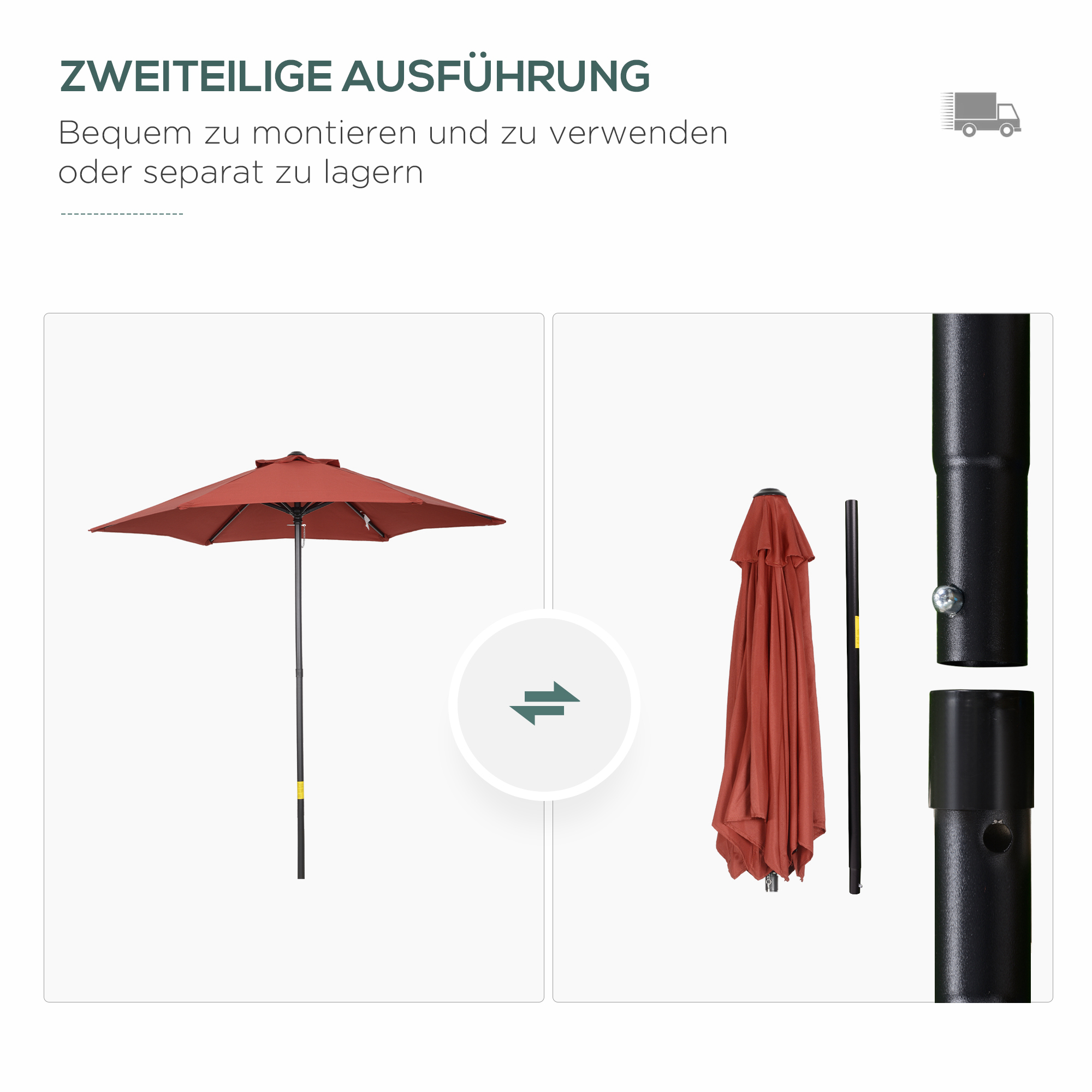 Sonnenschirm Ø196 cm, sechseckig Balkonschirm für Strand Balkon Garten, Weinrot
