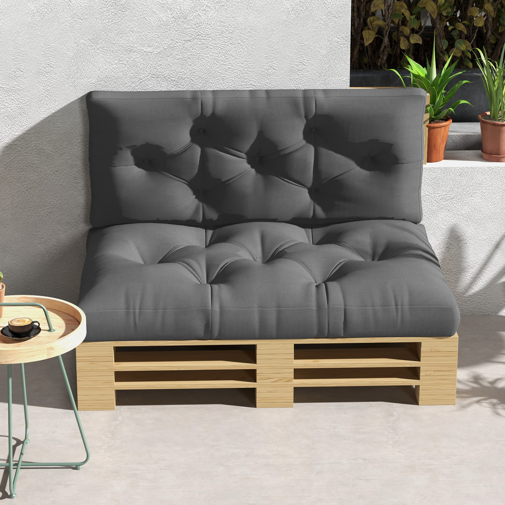 Sitzpolster Sitzkissen Polsterauflage, mit Knopfheftung, 120 x 80 x 12 cm, Grau