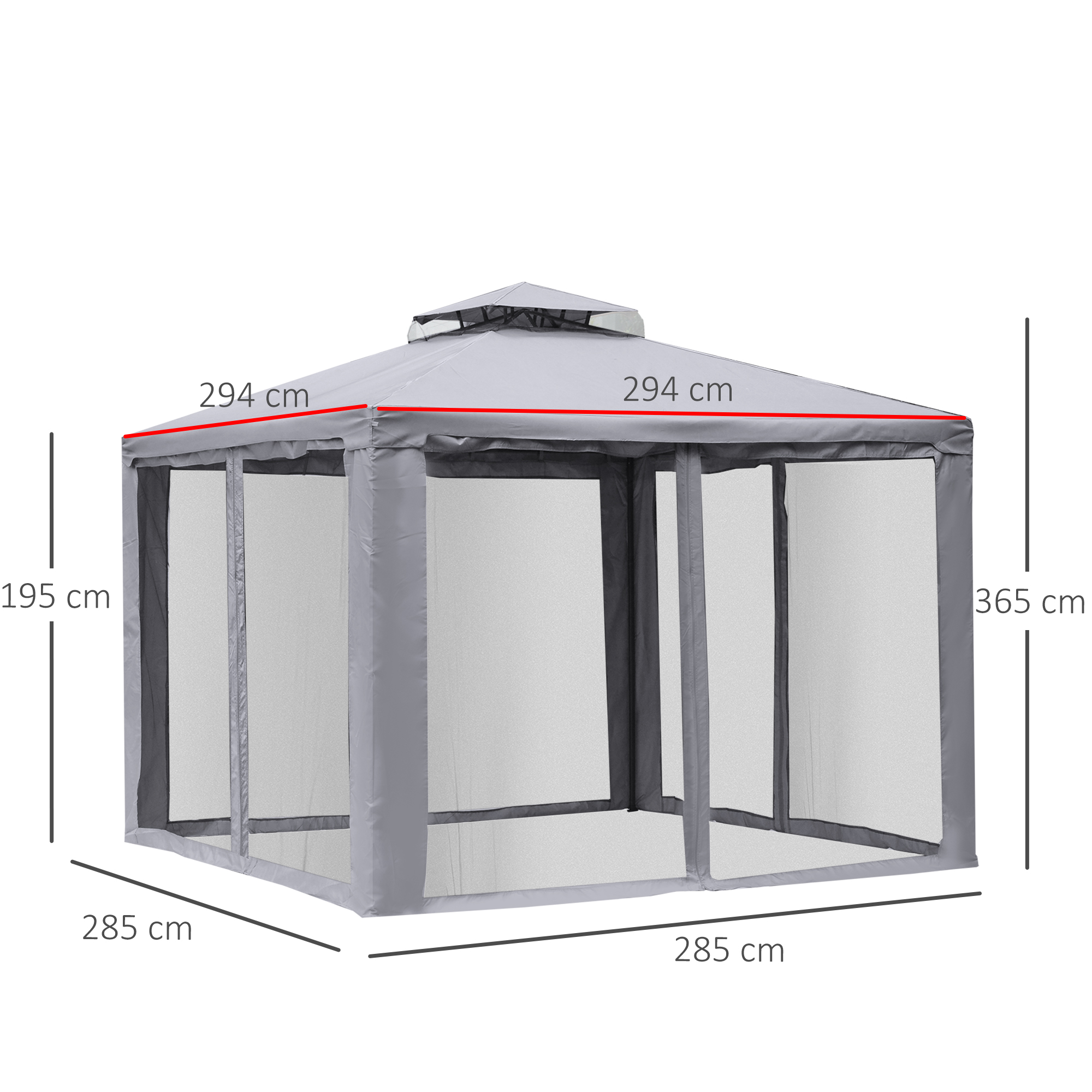 Pavillon mit Doppeldach, 3x2 m Wasserdicht Stabil Winterfest Gartenpavillon mit Moskitonetz, Seitenteile, Garten-Pavillon aus Metall, für Garten, Terrasse, Hellgrau