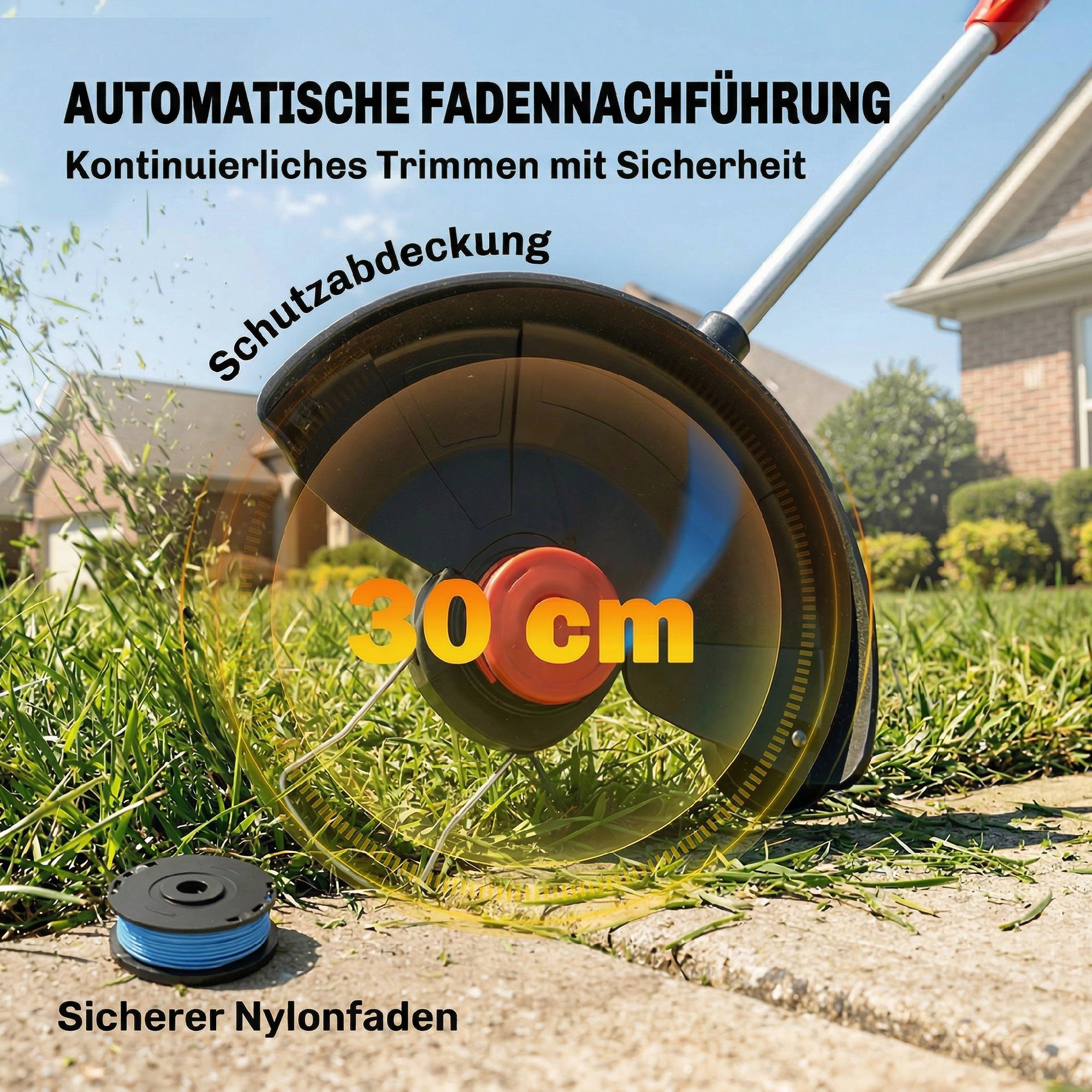 Akku Rasentrimmer 2-in-1 Freischneider mit 30 cm Schnittbreite Verstellbar Griff neigbar Motorkopf für Garten Hof Silber