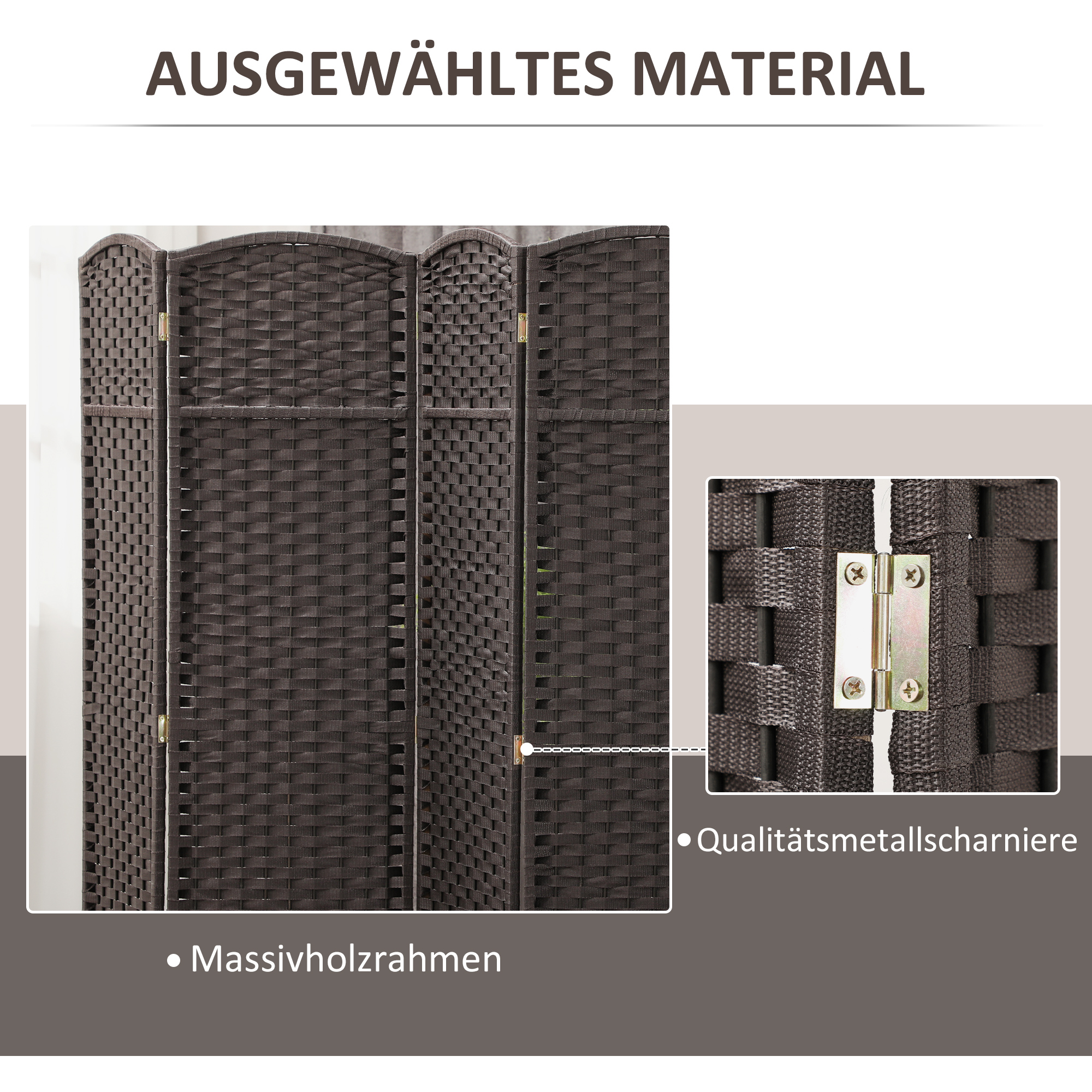 6-teiliger Raumtrenner, Faltbarer Sichtschutz, Sichtschutzwand für Wohnzimmer, Schlafzimmer, Homeoffice, Braun