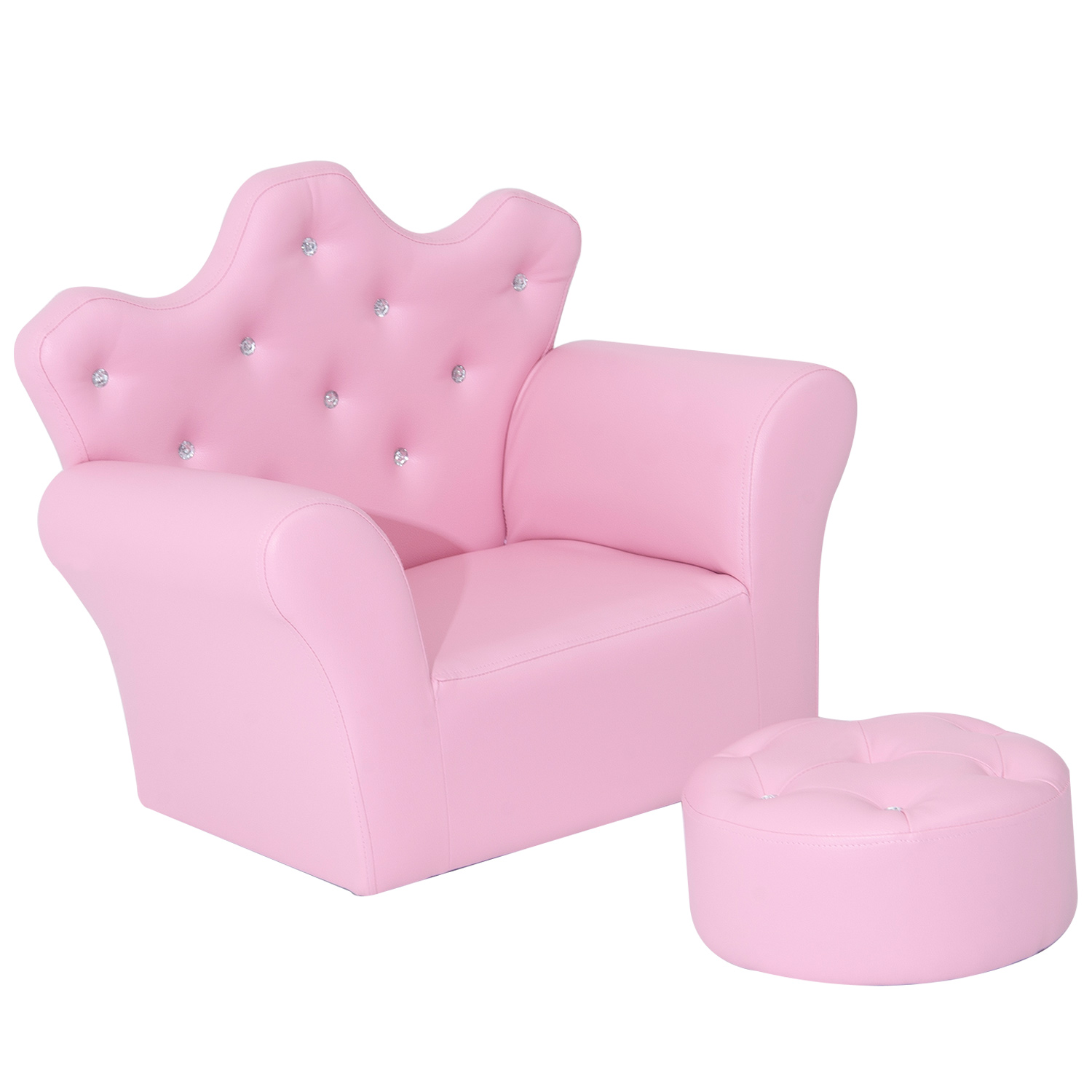 Kindersofa mit Ottomane, Kindercouch Prinzessinnen Kindercouch Mini Couch für Kuschelecke, Kinderzimmer, Spielzimmer, Schlafzimmer, Rosa