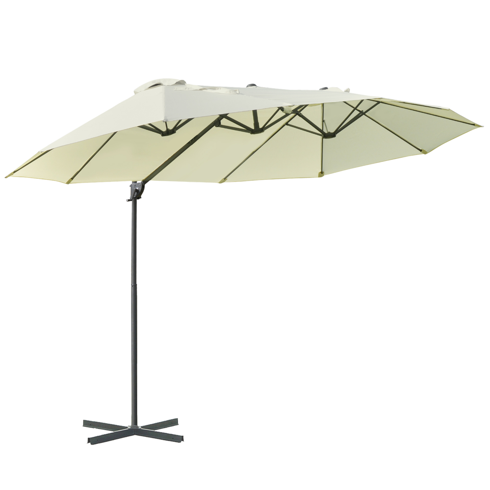 Doppelsonnenschirm Ampelschirm Doppelschirm mit Kurbel Verstellbarer Gartenschirm Sonnenschutz Metall Cremeweiß 440 x 270 x 250 cm