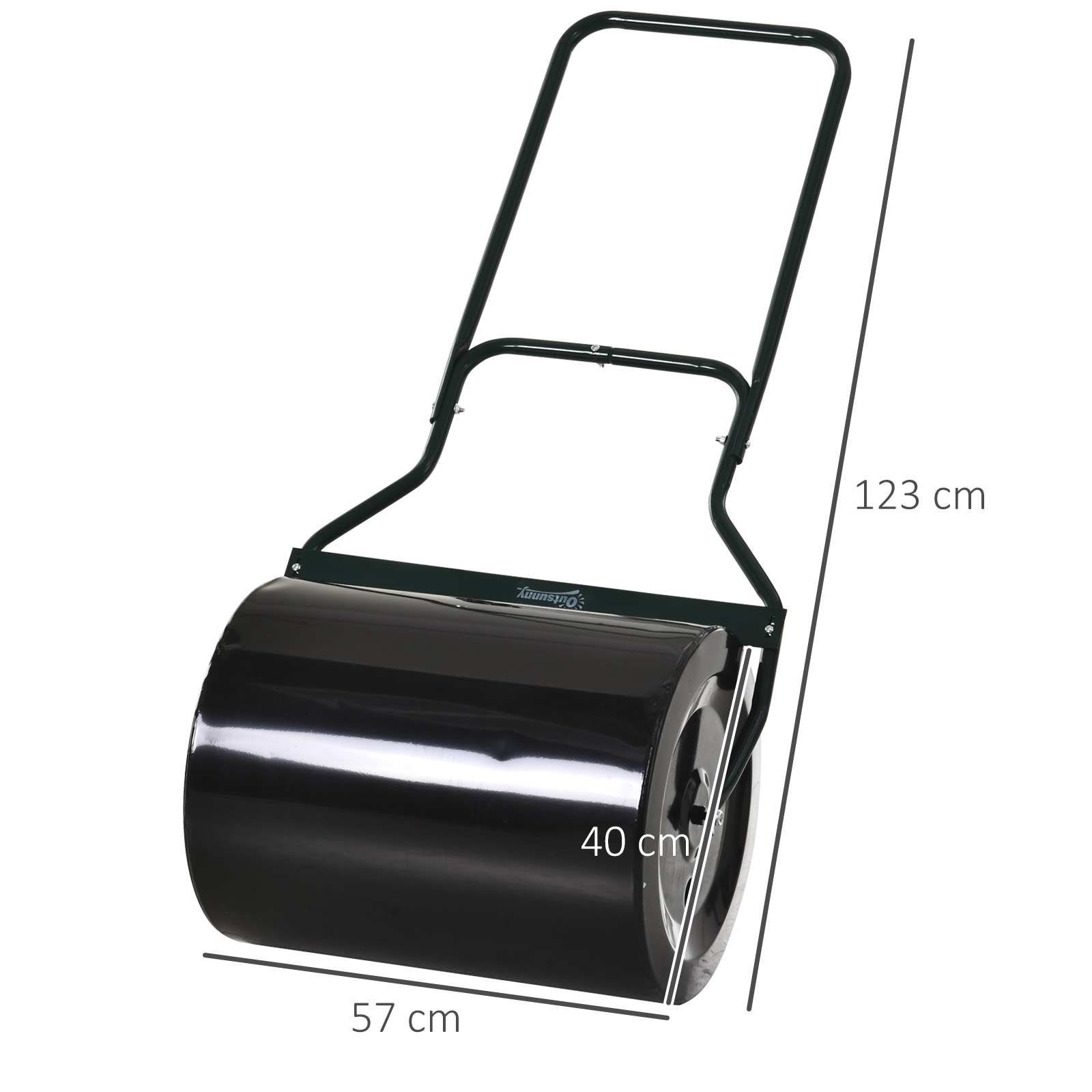 Rasenwalze mit U-Griff, Gartenwalze, Gartenrolle, 40 cm Durchmesser, 60 L Wasser-/Sandfüllung, Metall, Schwarz 57 x 40 x 123 cm