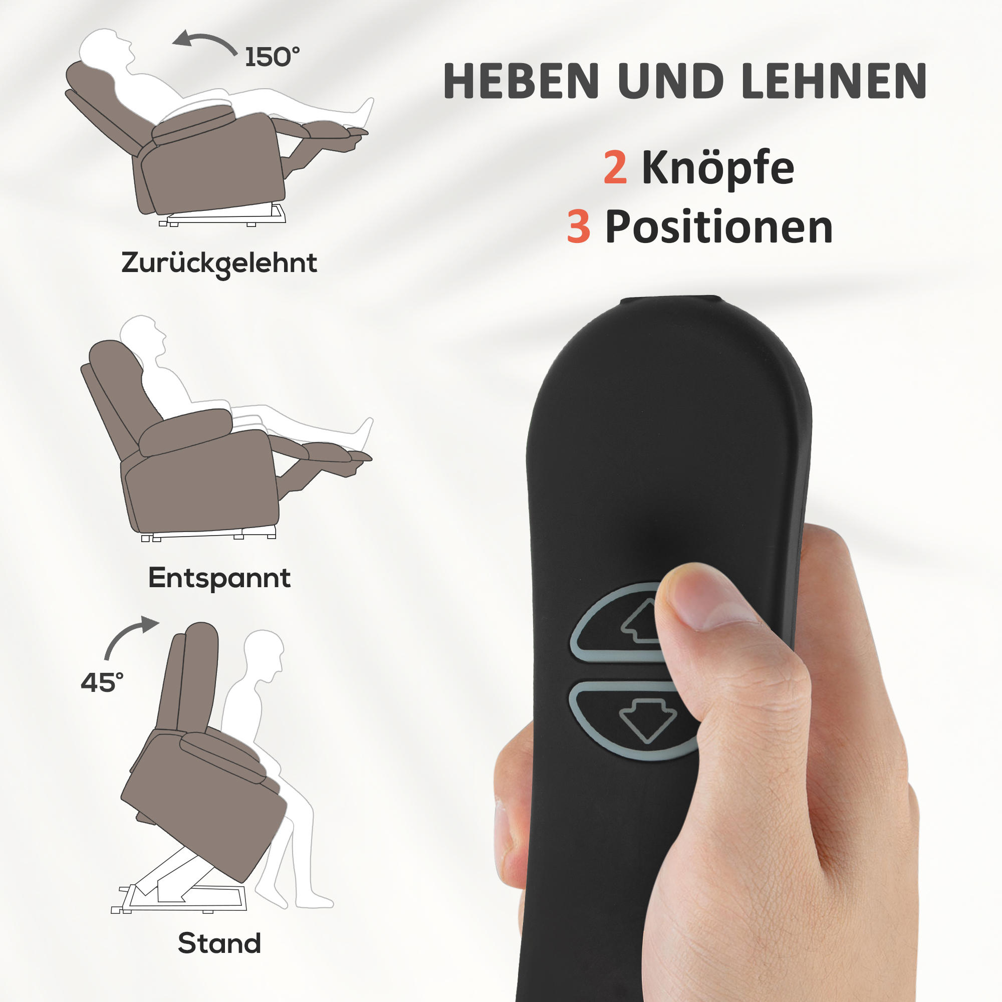Fernsehsessel mit Massage- und Wärmefunktion, Elektrischer Aufsteh-Sessel, Fernbedienung, Seitentaschen, Hellbraun
