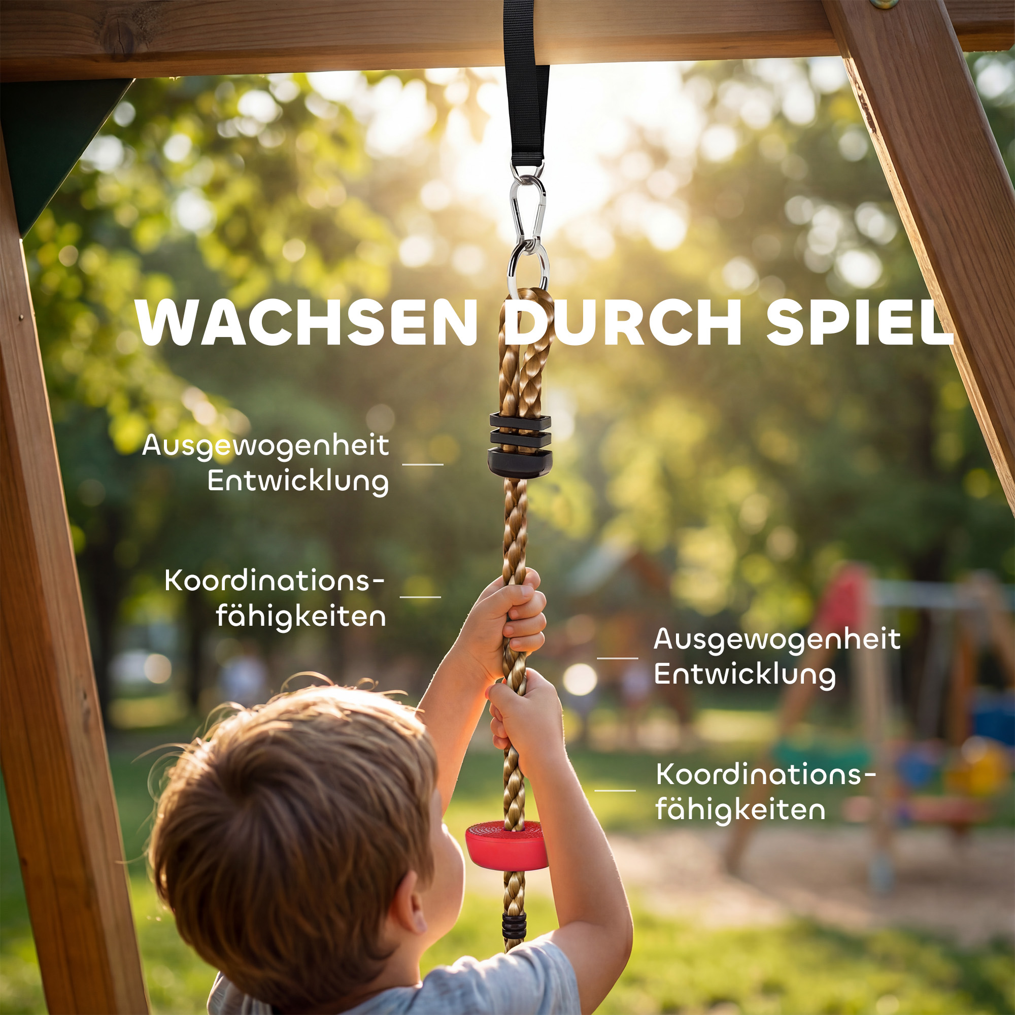 Kletterseil Schaukel Baum Kinderschaukel mit Plattform Scheibenschaukel Sitz Outdoor Spielset für 3-8 Jahre Kinder Rot