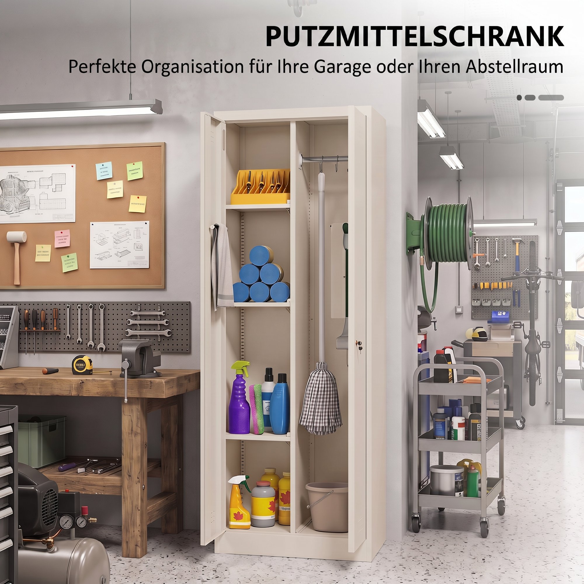 Besenschrank Mehrzweckschrank aus Stahl Vorratsschrank mit Staubsaugerfach & Verstellbaren Einlegeböden 60 x 40 x 165 cm