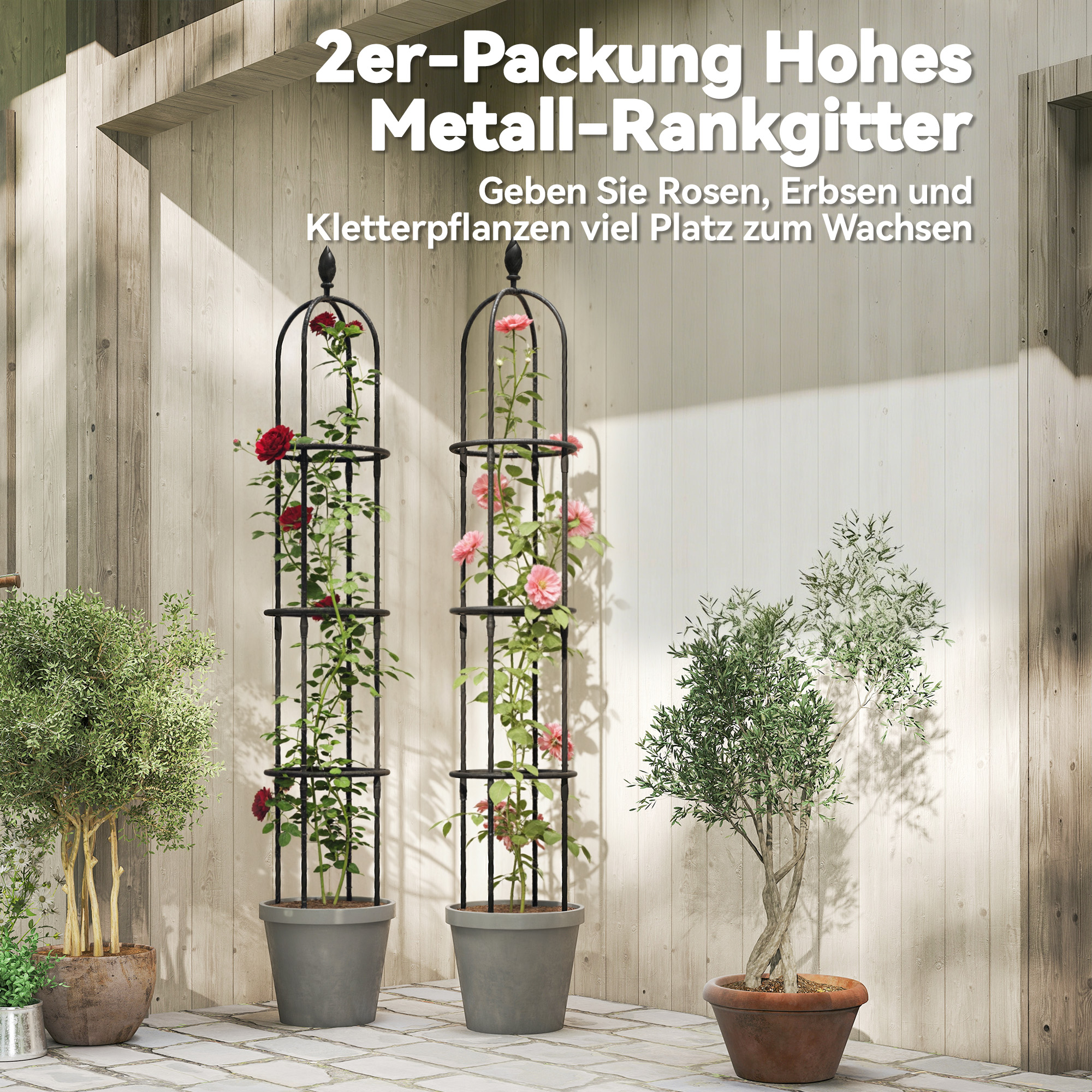 Garten Rankhilfe 2er Set 174 cm Obelisk Rankhilfe aus Stahl Abnehmbar Pflanzenstütze für Kletterpflanzen Rose