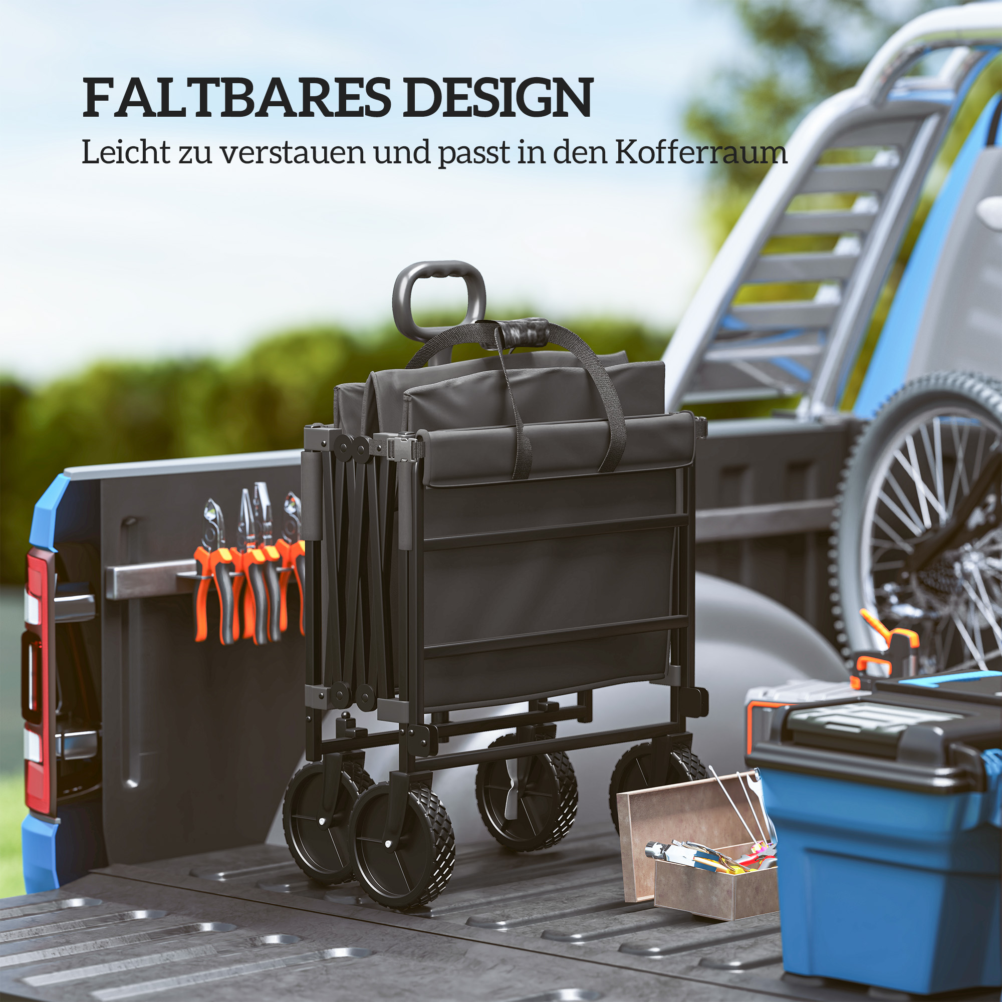 Gartenwagen 100 kg belastbar klappbar Erweiterter Transportwagen mit herausnehmbare Plane Schwarz