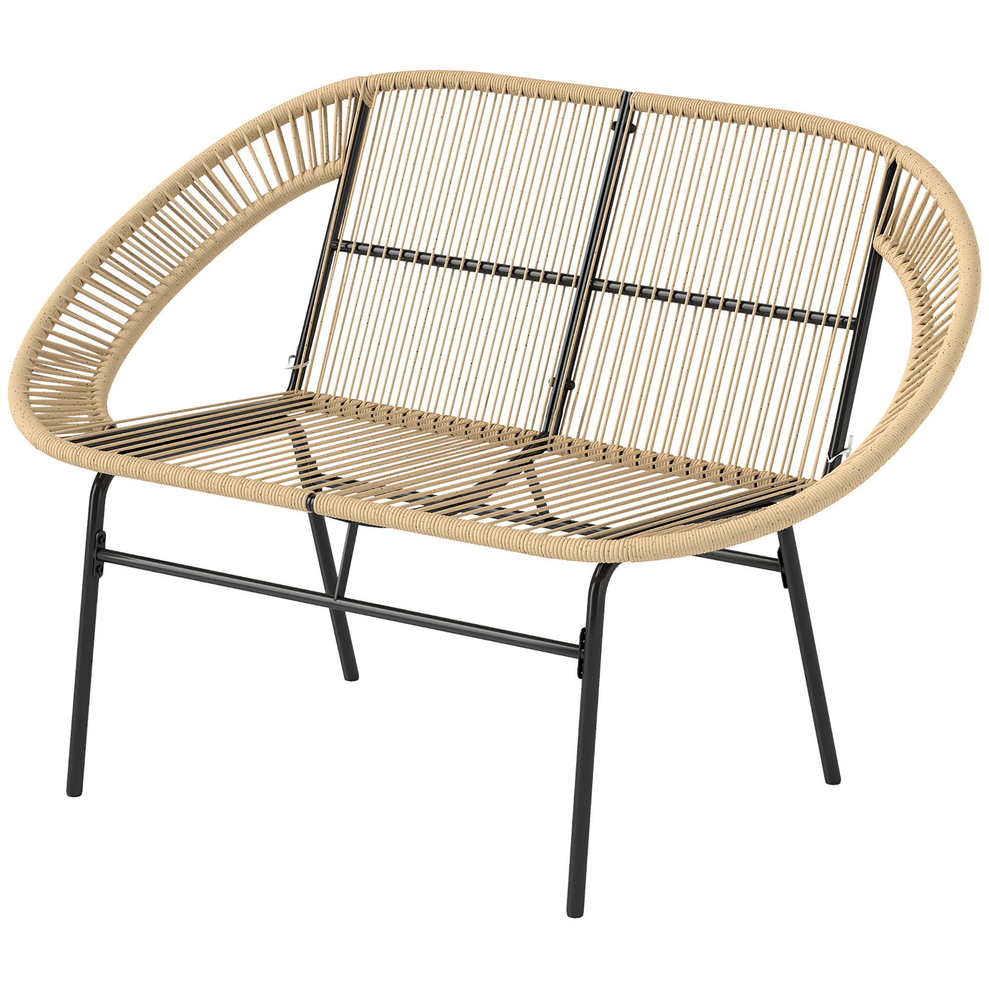 2-Sitzer Gartenbank Polyrattan, wetterfest Sitzbank im Rattanflecht-Design, UV-Beständig 260kg belast Khaki