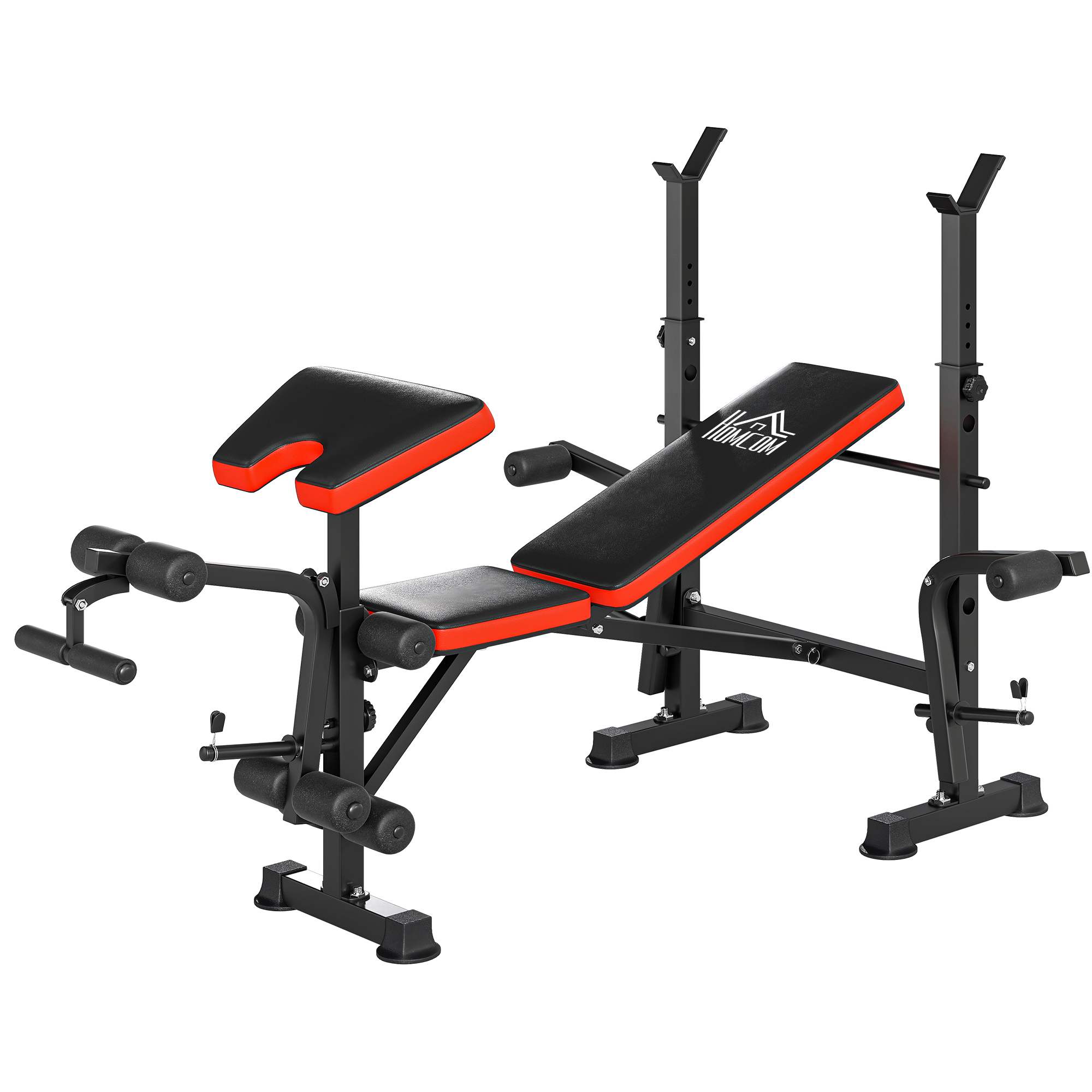 Hantelbank ohne Gewichte, verstellbare Fitnessbank für zahlreiche Übungen,  Workout-Station, Stahl, Kunststoff, Schwarz+Rot