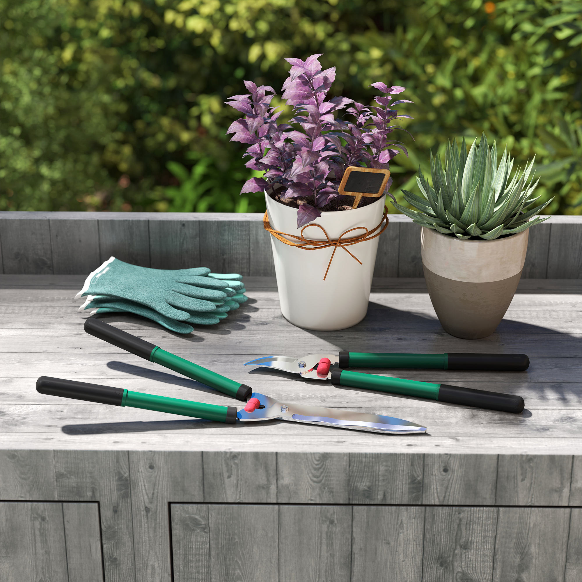 Gartenschere Set 2-teilig Messerlänge 40 cm Astschere mit antihaftbeschichtete Metallklingen