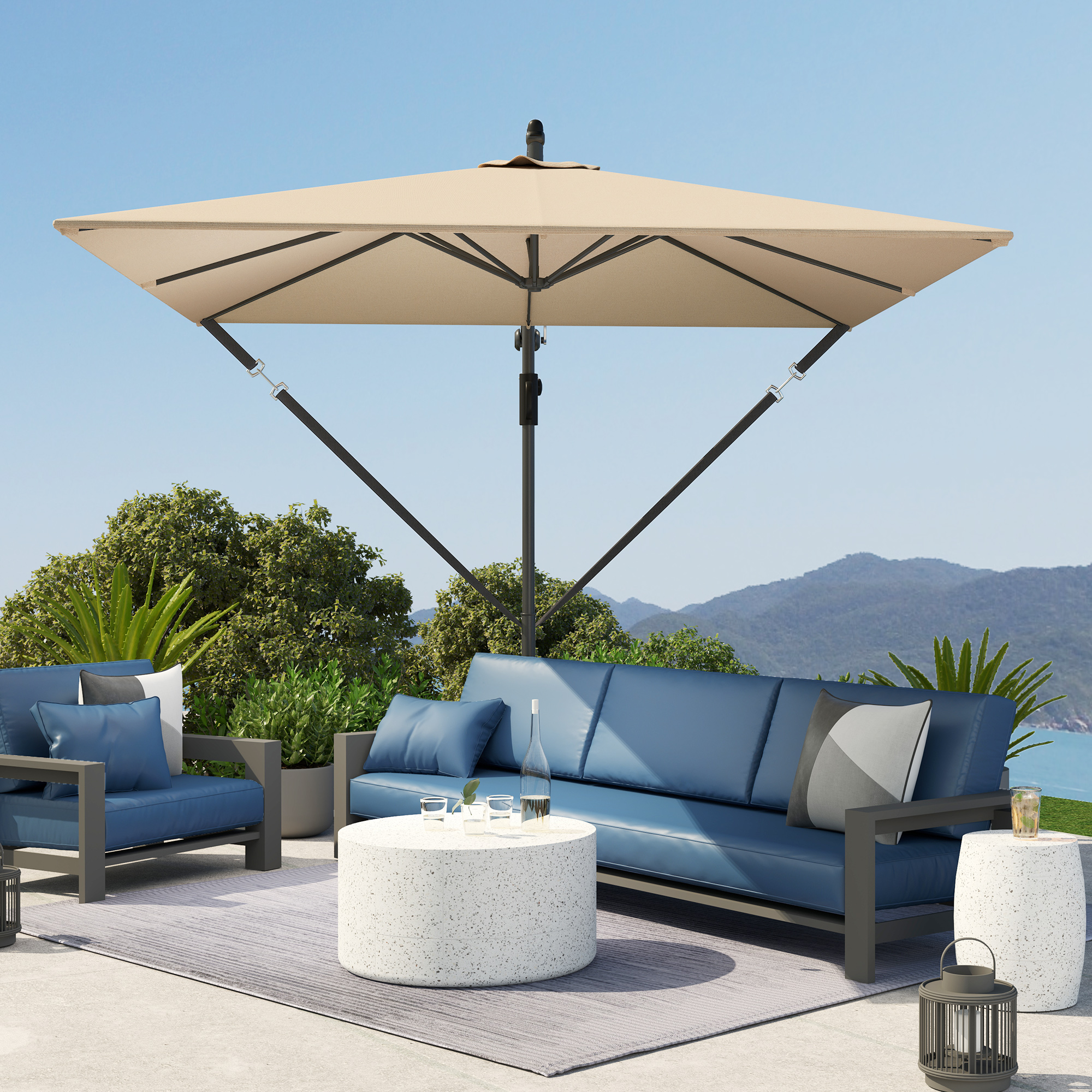 Ampelschirm Ø260 cm Sonnenschirm mit UV-Schutz 50 wasserabweisend Kurbelschirm mit Ständer, Khaki