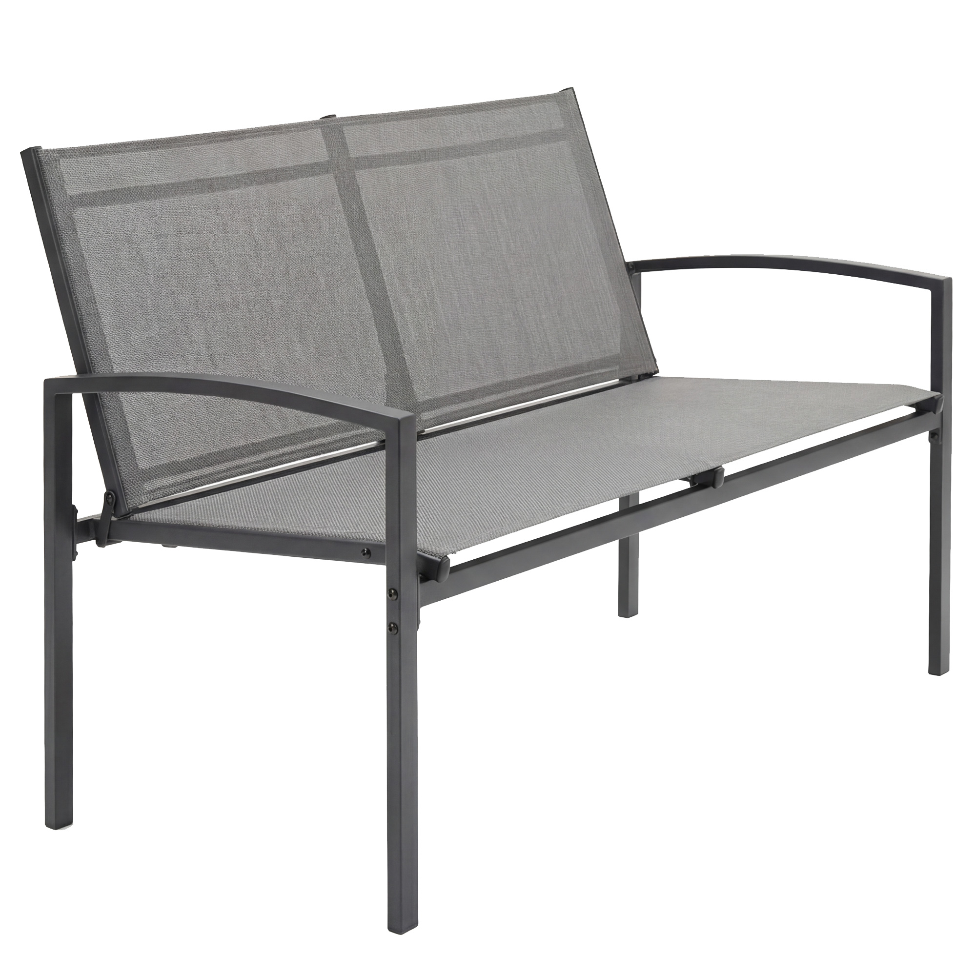 Gartenbank 2-Sitzer wetterfest Metall Outdoor Sitzbank mit atmungsaktivem Sitz gebogen Armlehnen 112 x 66 x 80 cm Grau