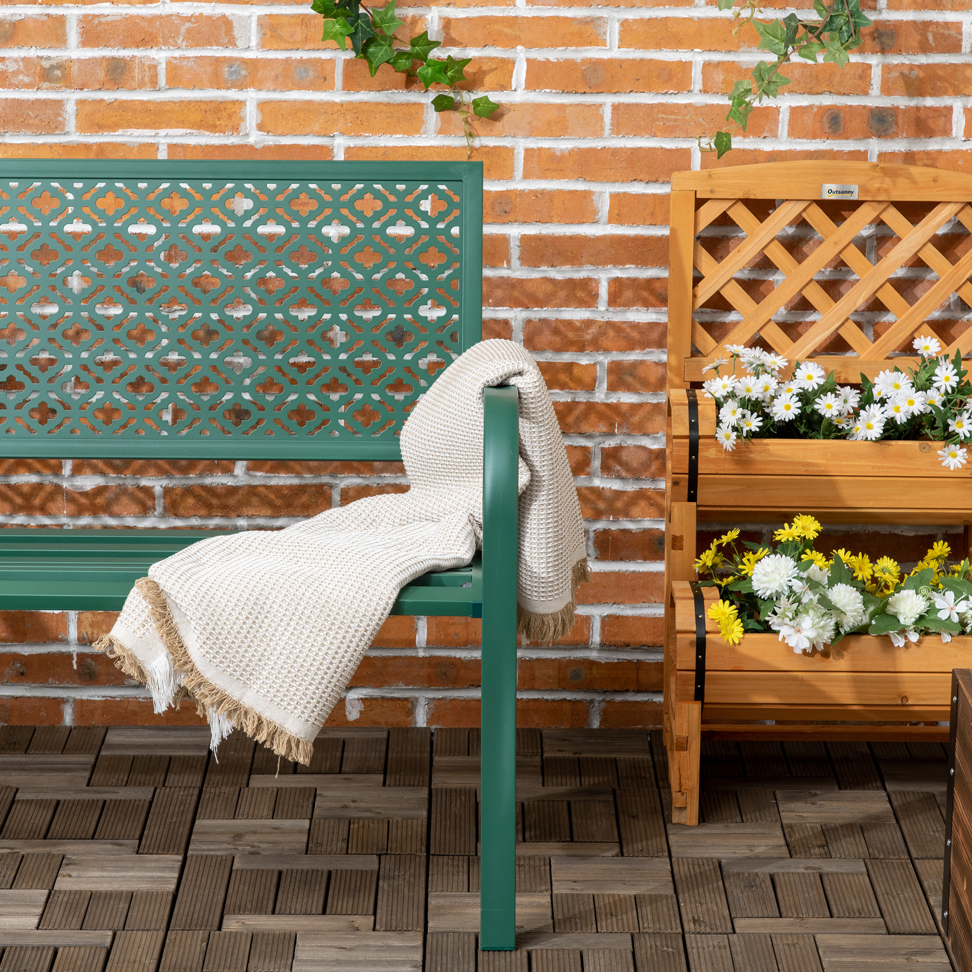 Gartenbank aus Metall, 2-Sitzer, wetterbeständig, 127 cm x 63 cm x 83 cm, Grün
