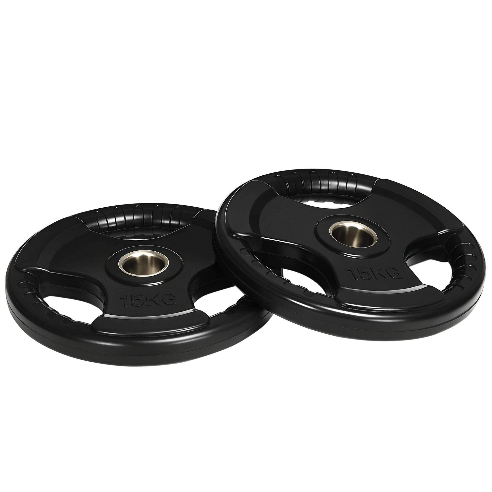 Hantelscheibe, 2er-Set, 15 kg pro Scheibe, drei Griffe, bodenschonender Gummimantel, Metall