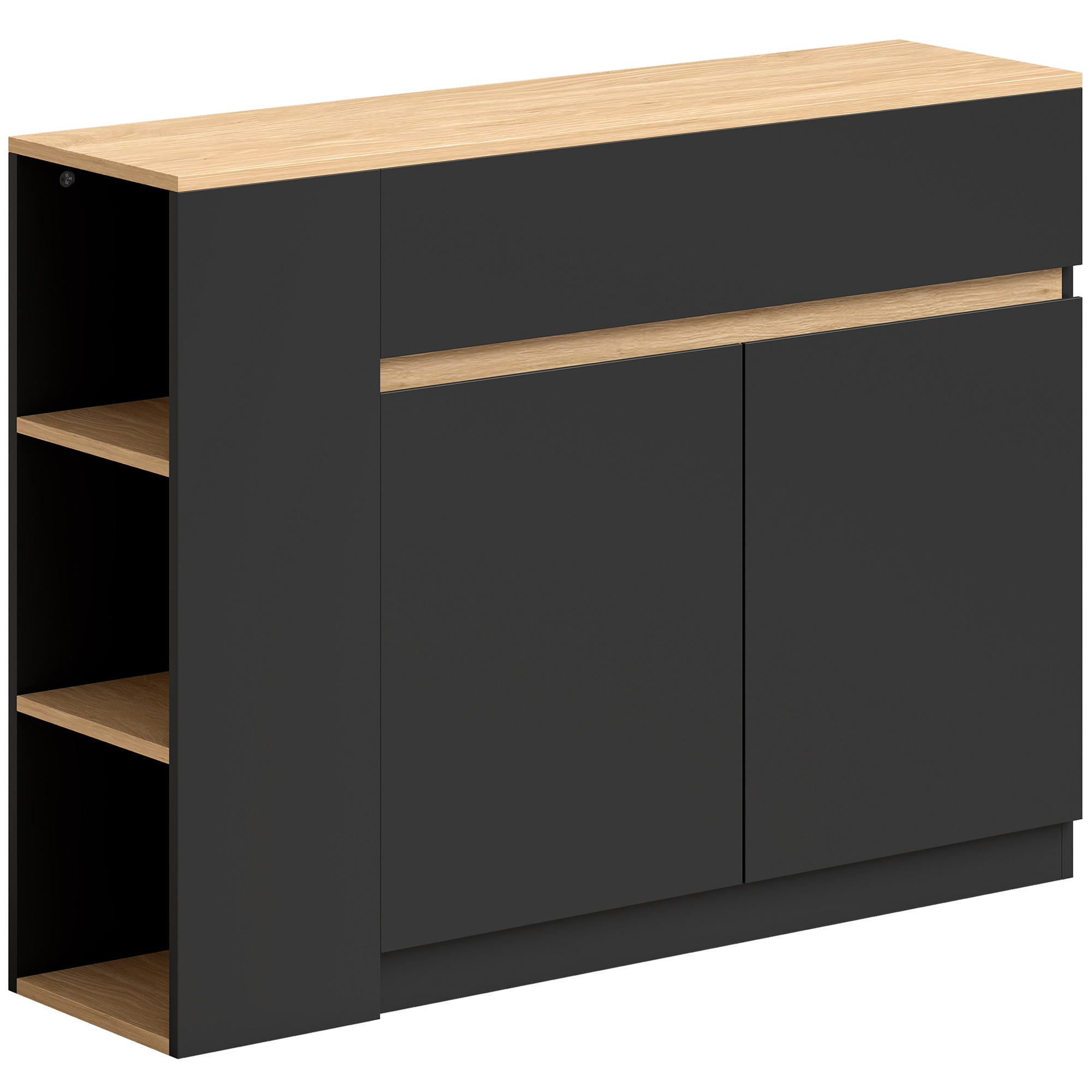 Sideboard, Buffet, großes Schrankfach, 3-stufiges Regal, Schublade, schwarz, 110 x 29,5 x 82cm