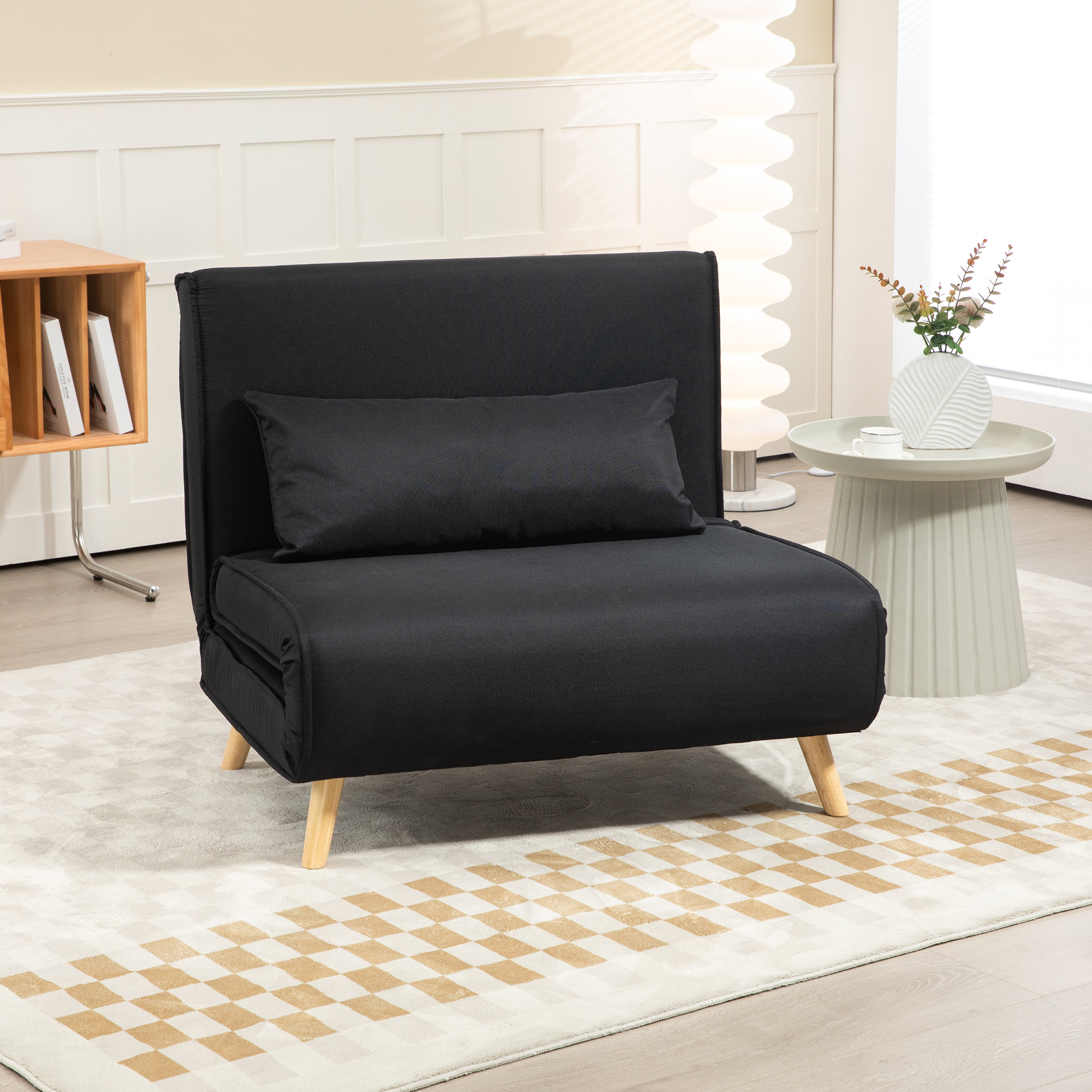 Relaxsessel mit Bettfunktion, für 1 Person, Modern-Design, bis 120 kg, 94x78x80cm, Schwarz