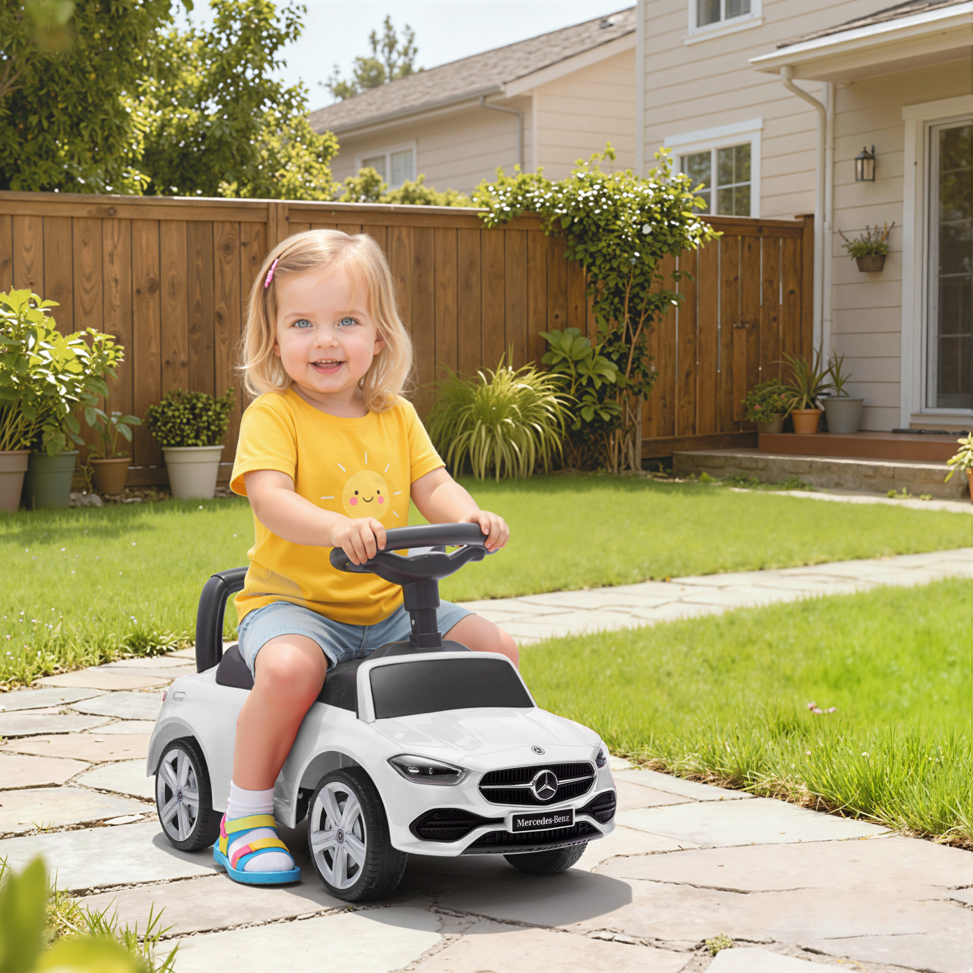 Mercedes-Benz C-Class Rutschauto mit Hupe, Motorgeräuschen, Stauraum, für Kinder 18-36 Monate, Weiß