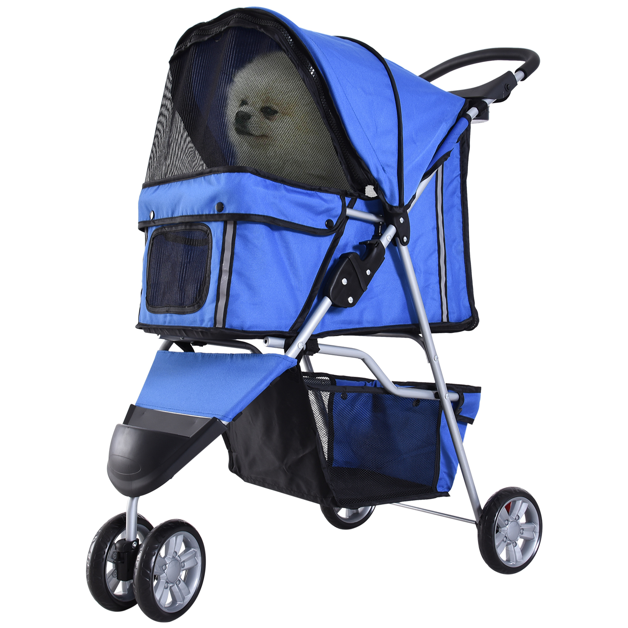 Hundewagen Hundebuggy bis 10 kg Klappbar Netzfenster Ablagekorb 2 Becherhalter Blau