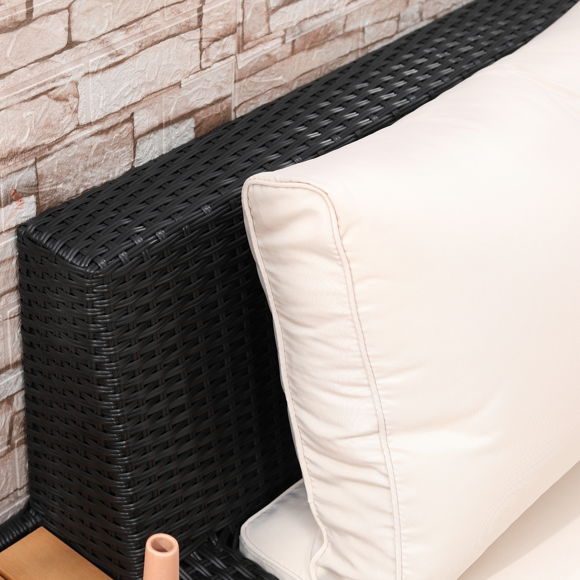 4-tlg. Luxus Polyrattan Gartengarnitur Gartenmöbel Garten-Set Sitzgruppe Loungeset Loungemöbel inkl. Ablagen und Beistelltisch Sitzkissen Schwarz